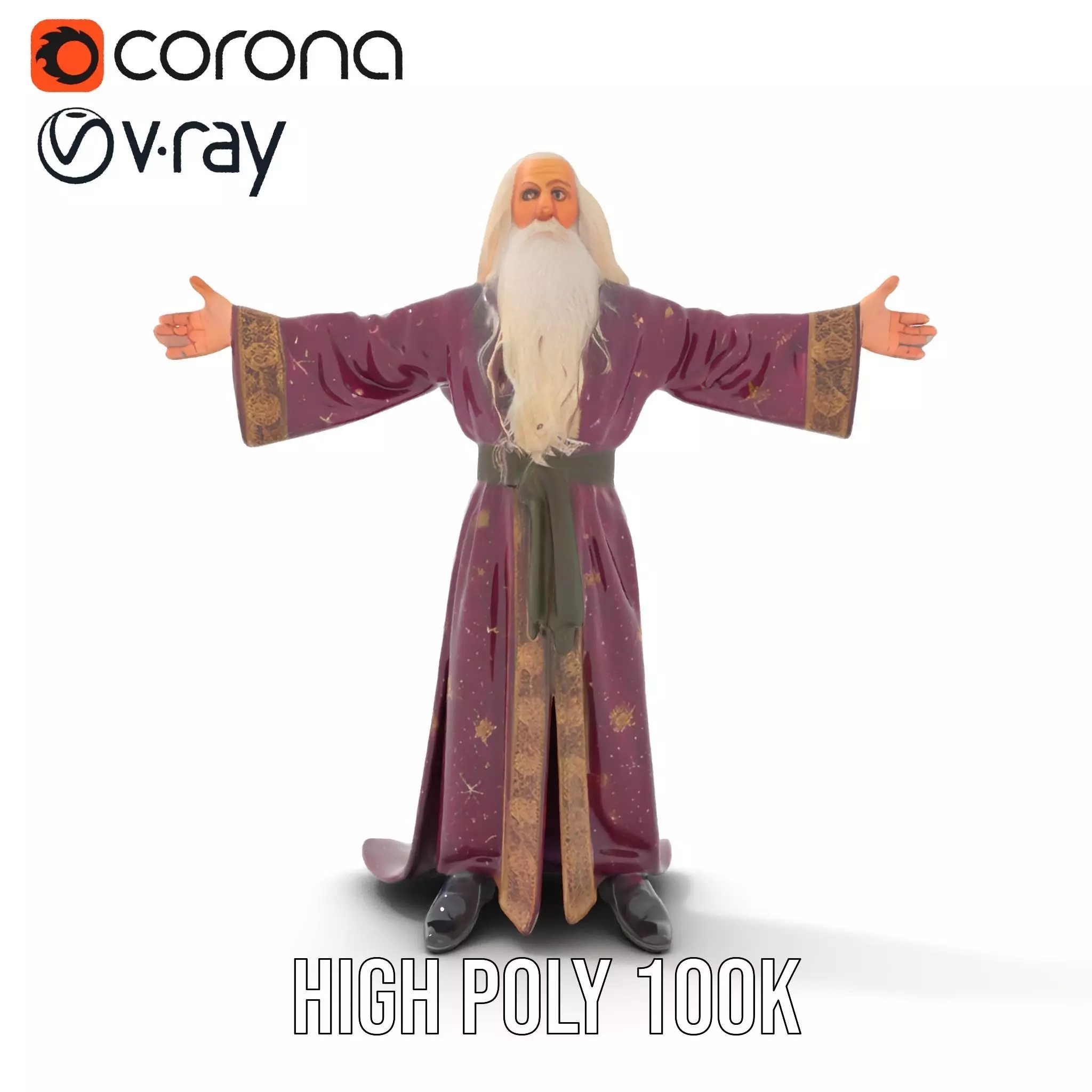 Wizard Character Model Pack with Purple Robe Low-poly 3D model_15