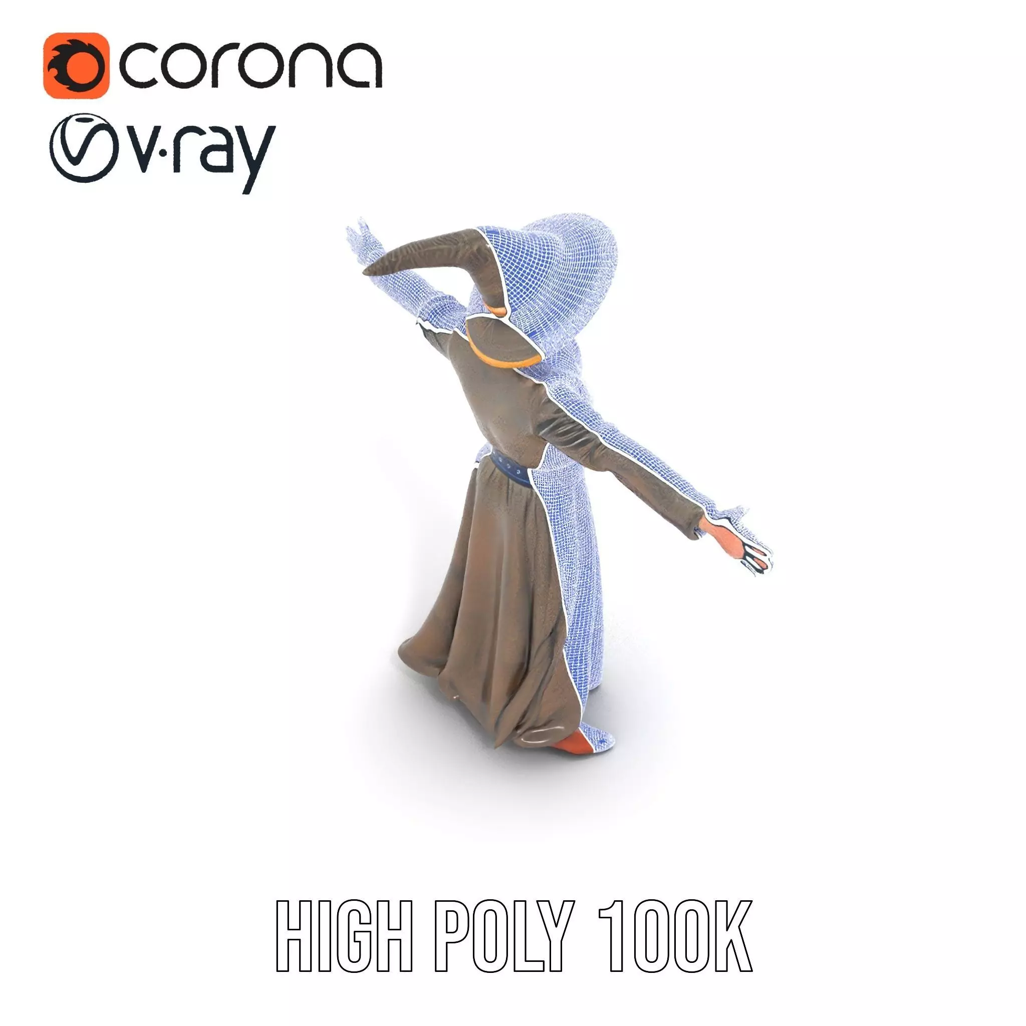Wizard Character Model Pack with Detailed Outfit and Accessories Low-poly 3D model_32