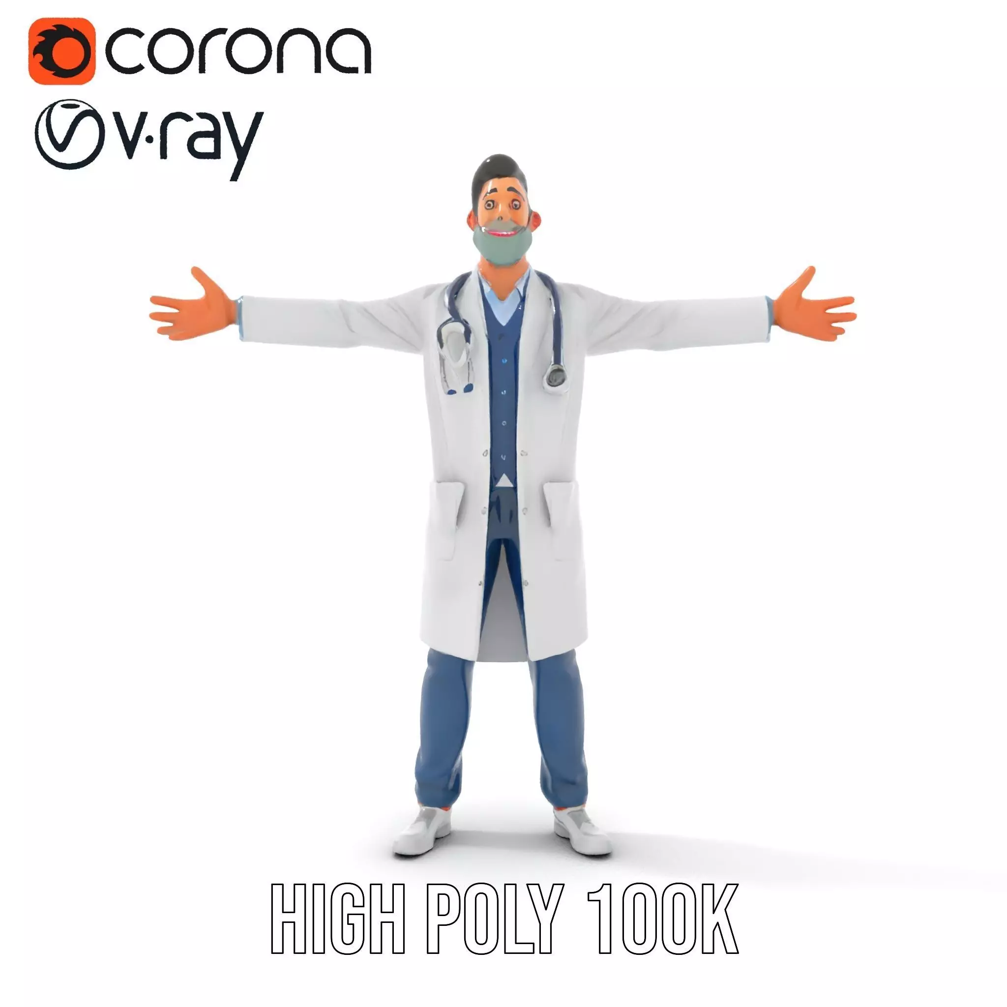 Friendly Doctor Character Model Pack with Stethoscope Low-poly 3D model_20