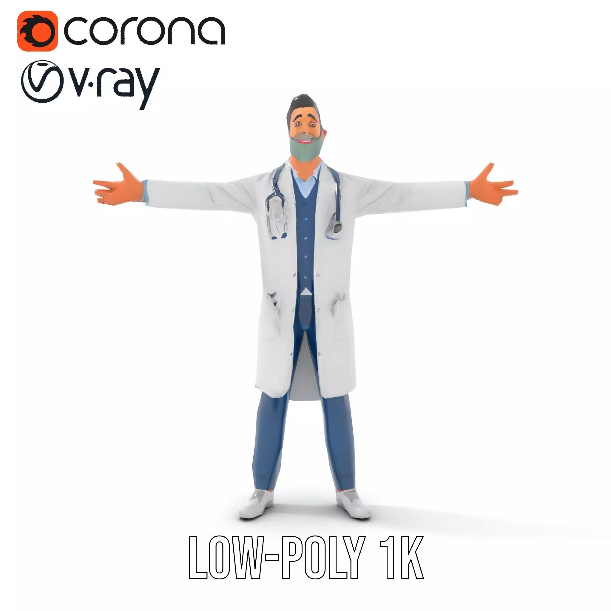 Friendly Doctor Character Model Pack with Stethoscope Low-poly 3D model_19