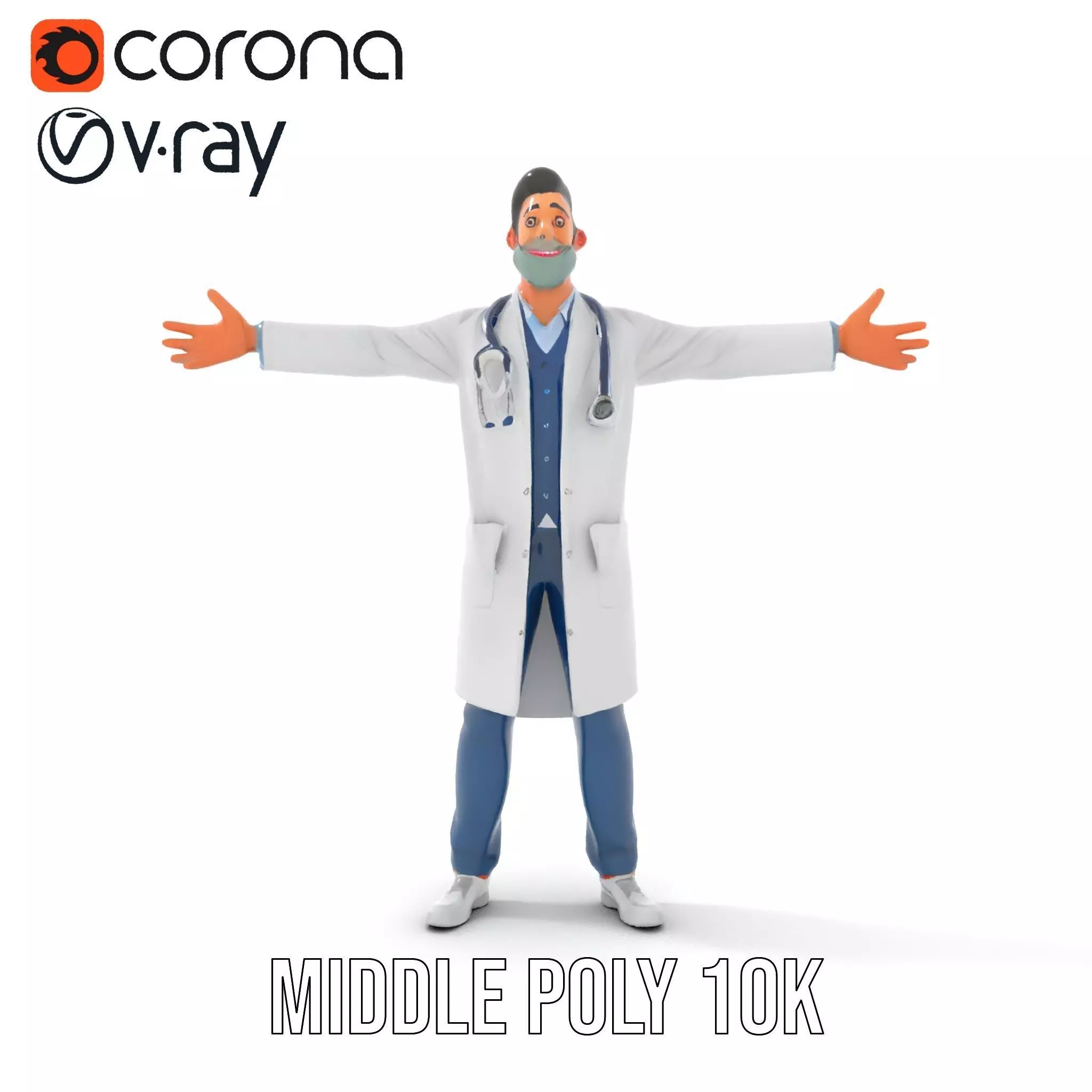 Friendly Doctor Character Model Pack with Stethoscope Low-poly 3D model_18