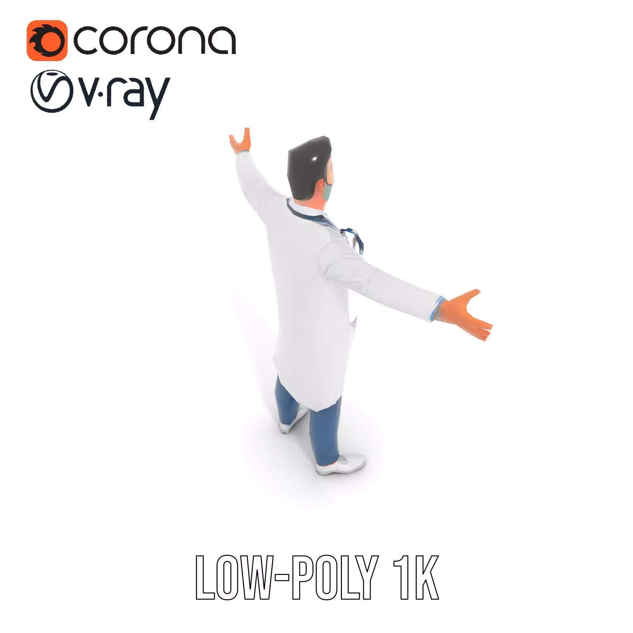 Friendly Doctor Character Model Pack with Stethoscope Low-poly 3D model_30