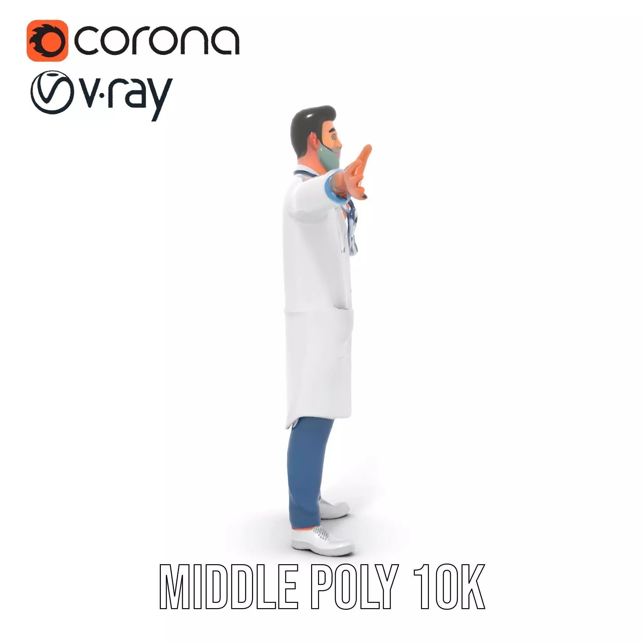 Friendly Doctor Character Model Pack with Stethoscope Low-poly 3D model_6