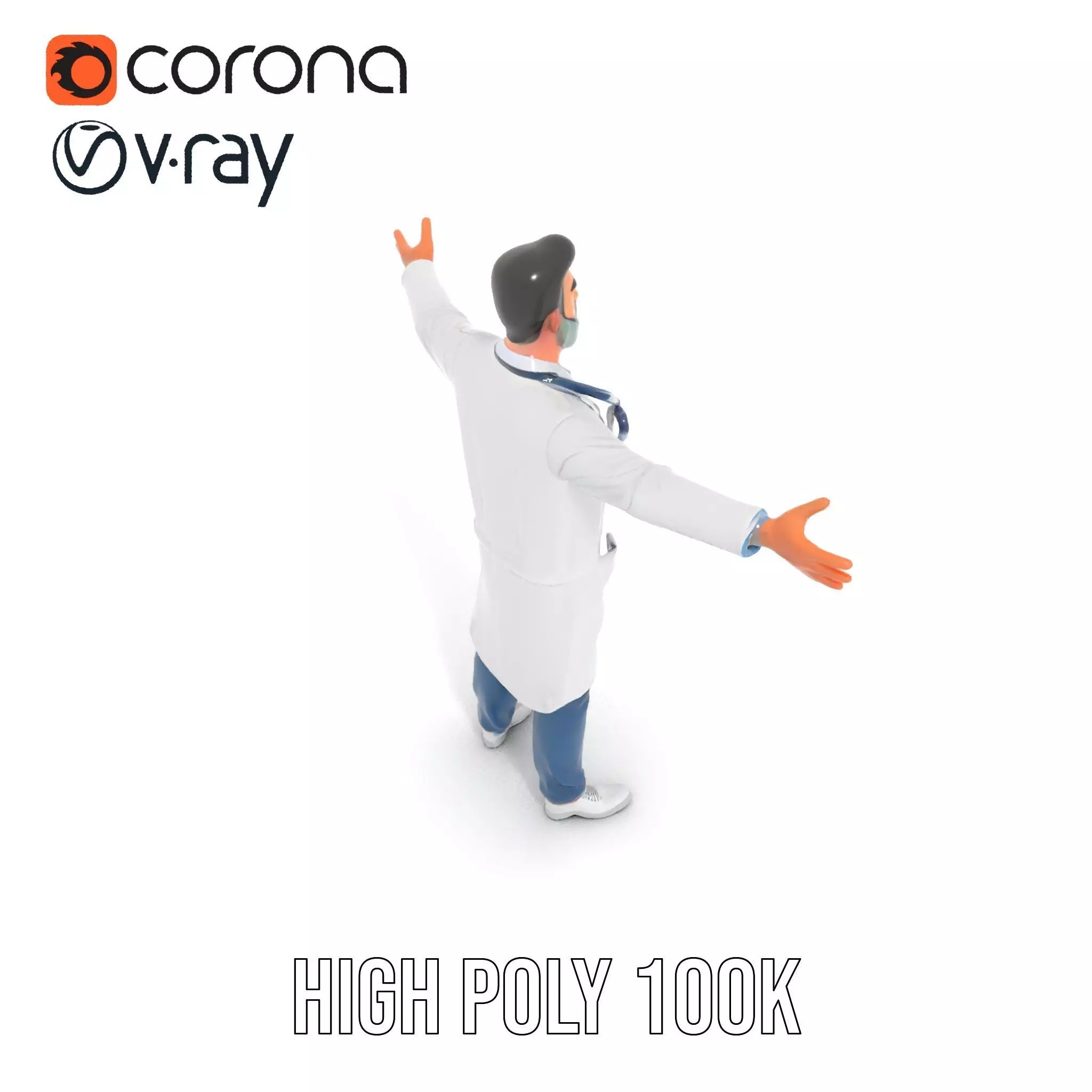 Friendly Doctor Character Model Pack with Stethoscope Low-poly 3D model_9