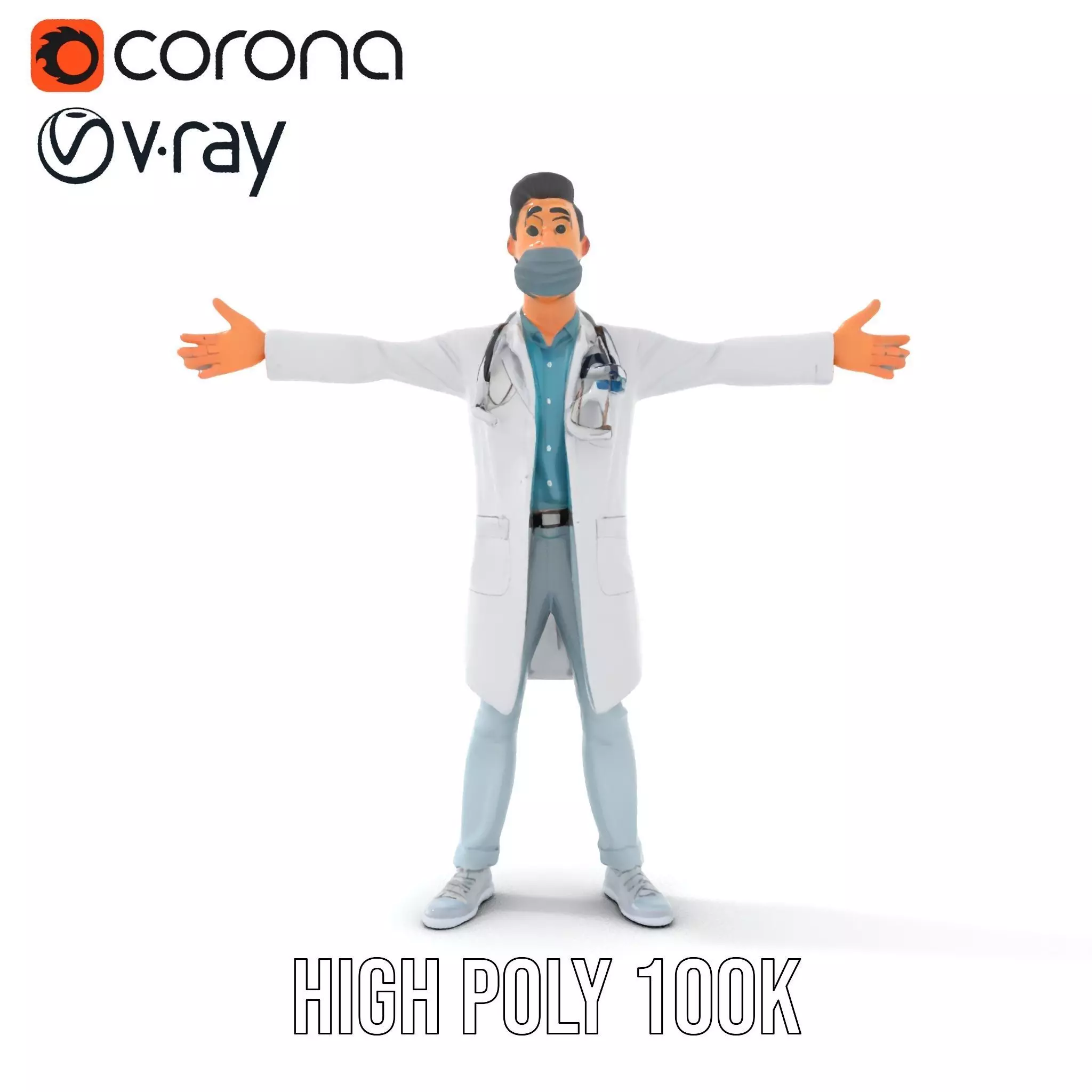 Animated Doctor Character Model Pack with Medical Accessories Low-poly 3D model_23