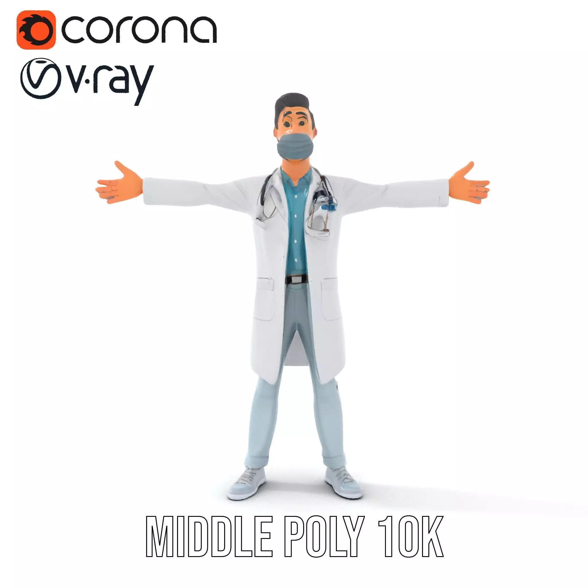 Animated Doctor Character Model Pack with Medical Accessories Low-poly 3D model_10