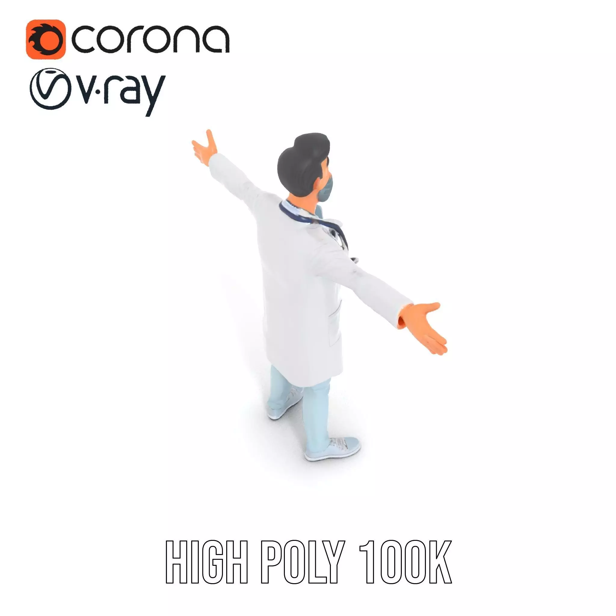 Animated Doctor Character Model Pack with Medical Accessories Low-poly 3D model_12