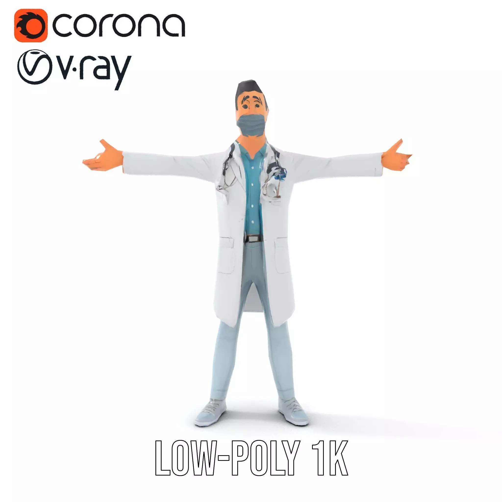 Animated Doctor Character Model Pack with Medical Accessories Low-poly 3D model_17