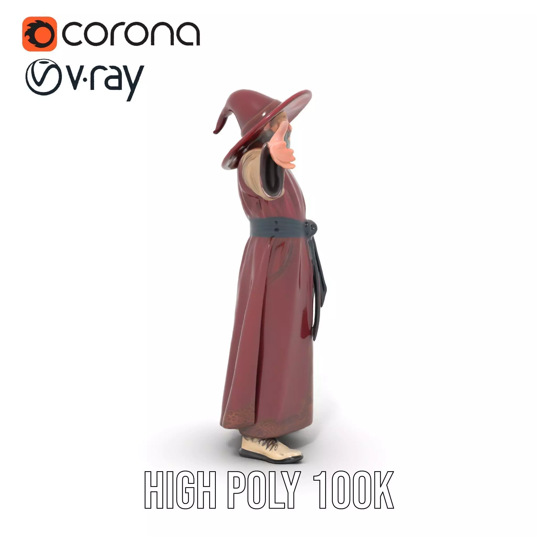Wizard Character Model Pack with Hat and Robes Low-poly 3D model_21