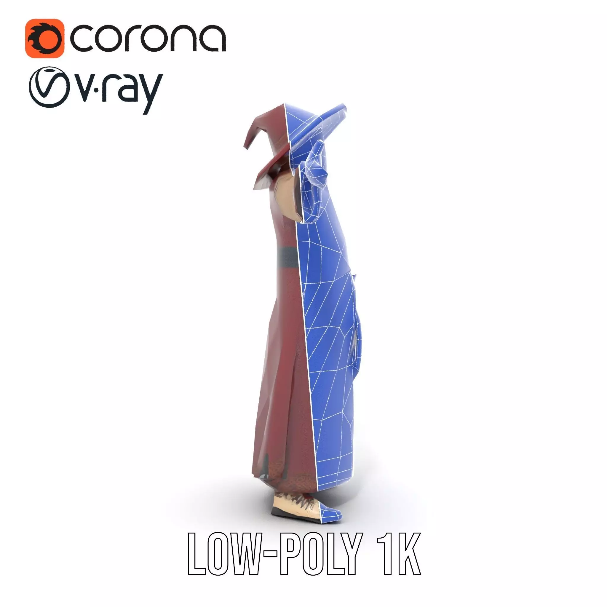 Wizard Character Model Pack with Hat and Robes Low-poly 3D model_11