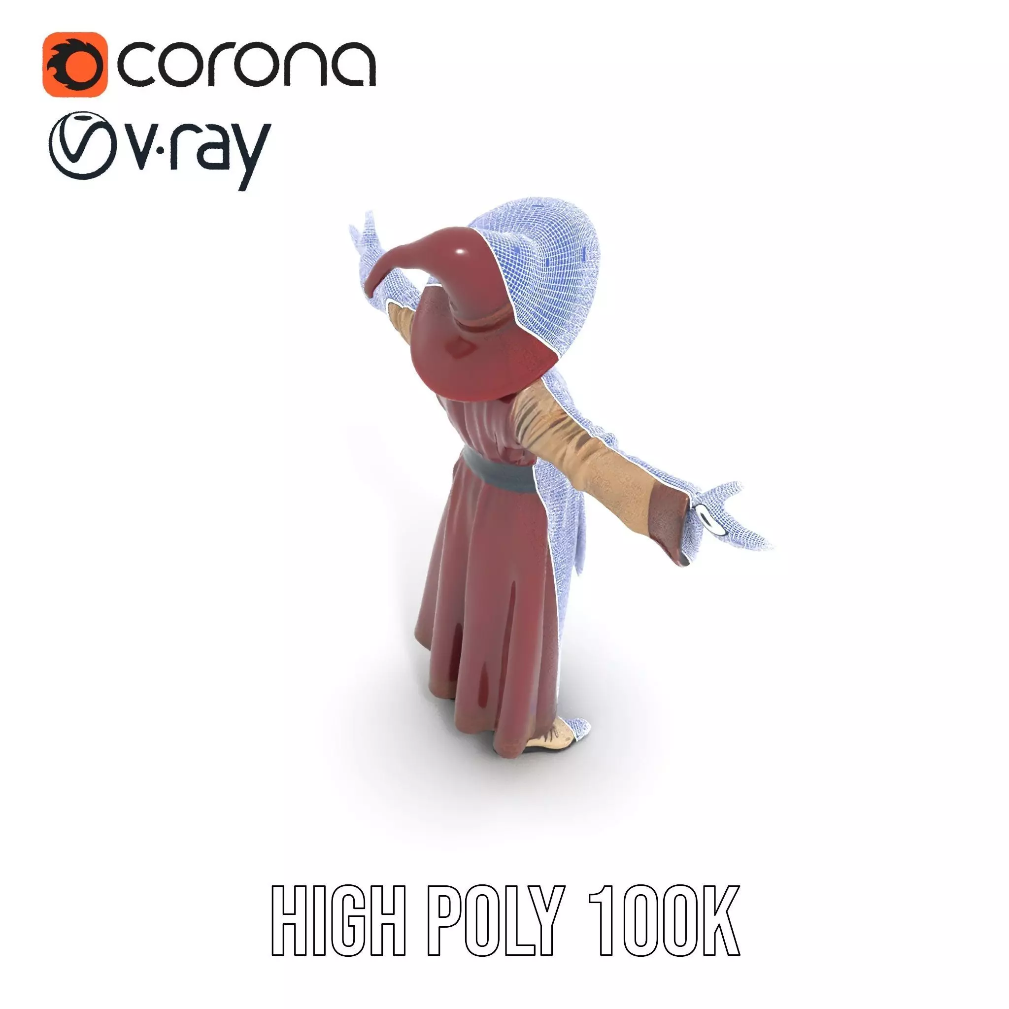 Wizard Character Model Pack with Hat and Robes Low-poly 3D model_24