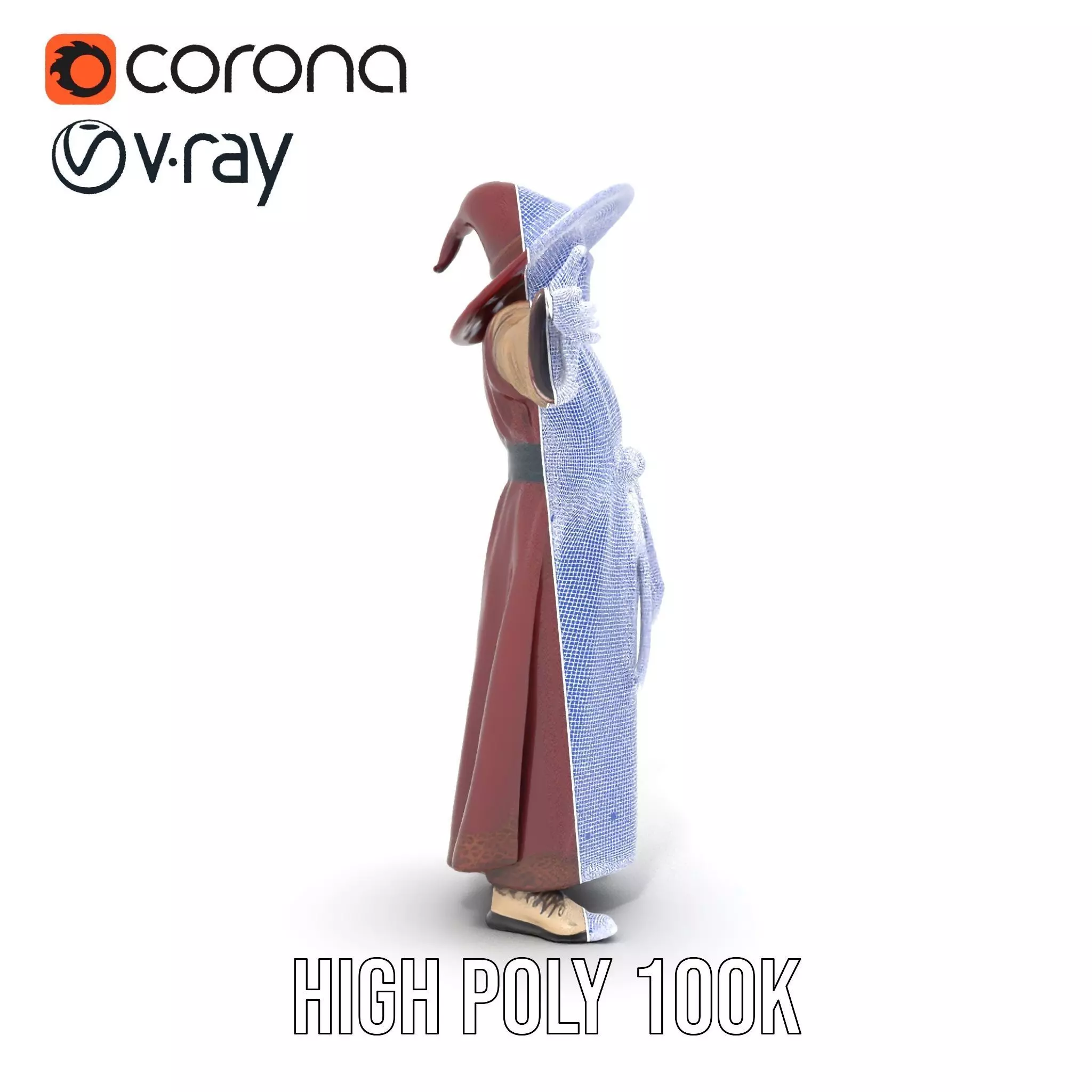 Wizard Character Model Pack with Hat and Robes Low-poly 3D model_33