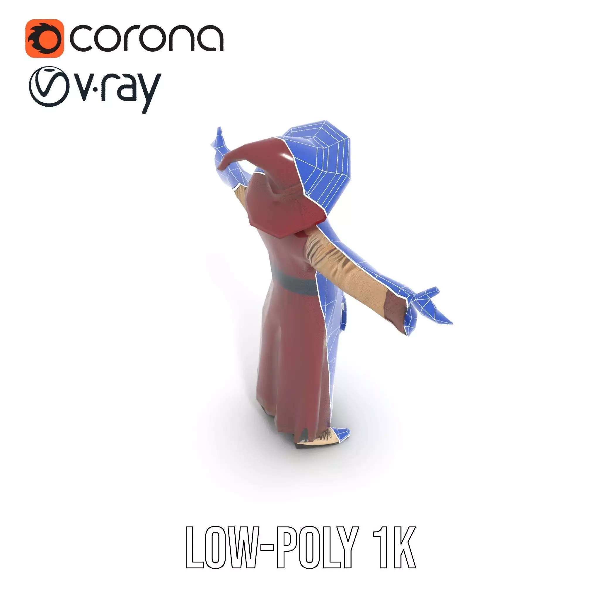 Wizard Character Model Pack with Hat and Robes Low-poly 3D model_9