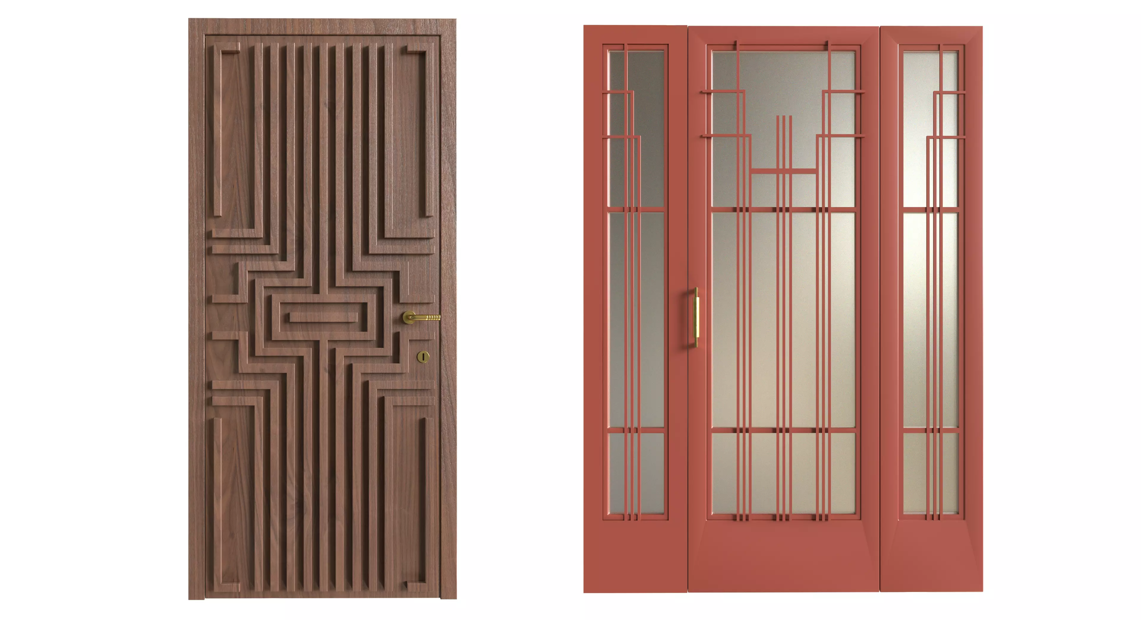Wood Door Set 5 Stylish 3D Models Low-poly 3D model_3