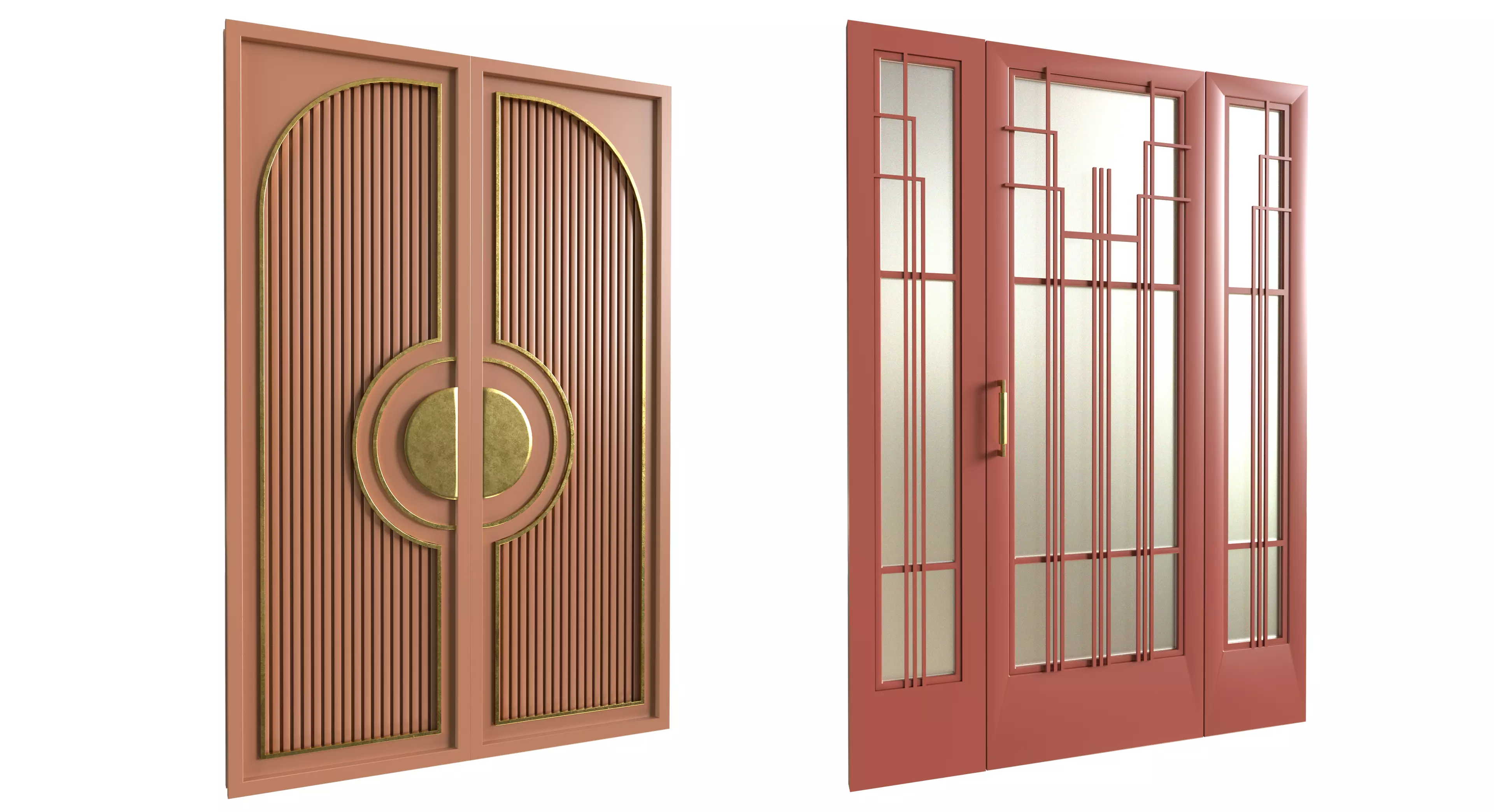 Wood Door Set 5 Stylish 3D Models Low-poly 3D model_5