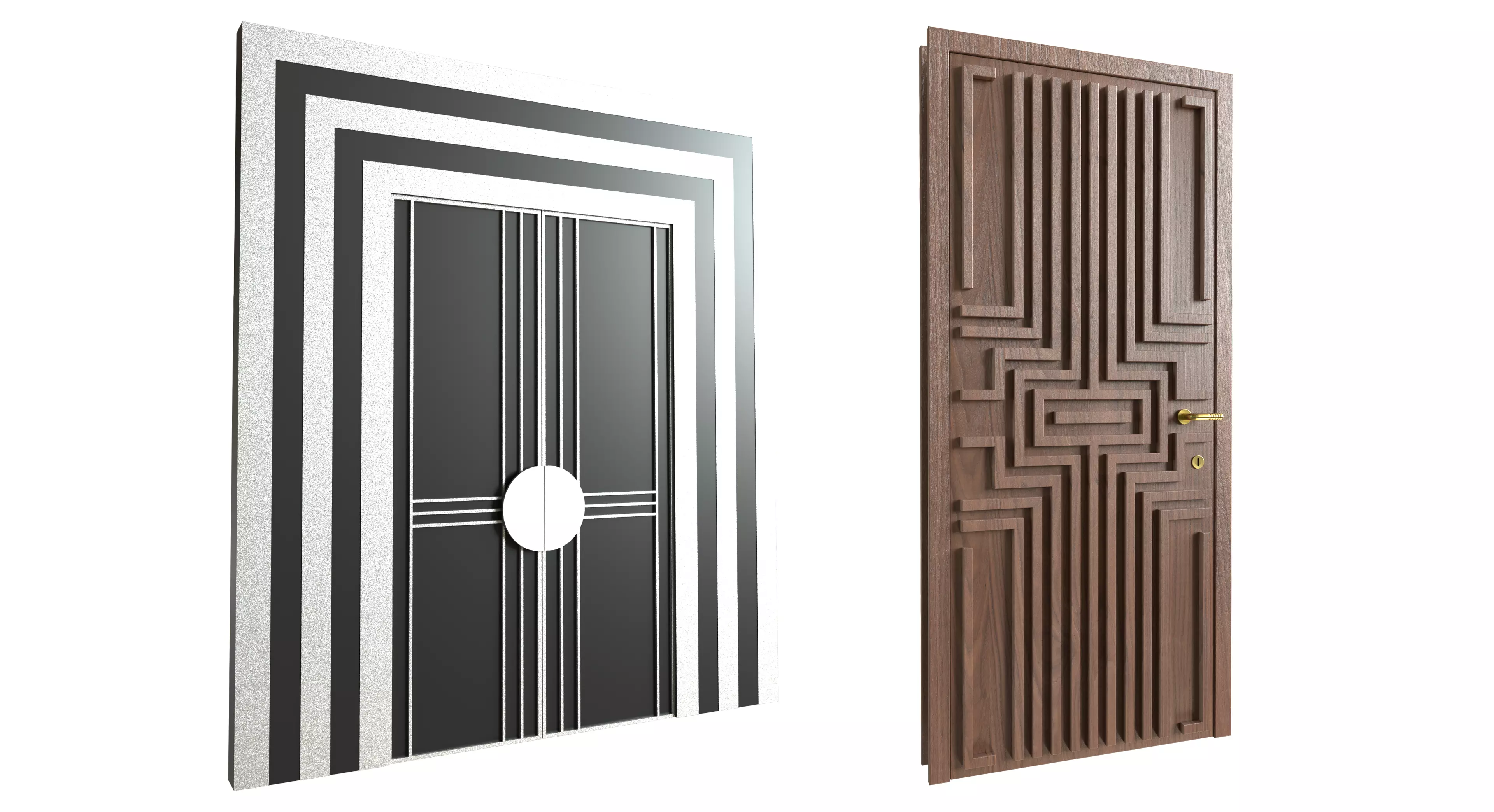 Wood Door Set 5 Stylish 3D Models Low-poly 3D model_4