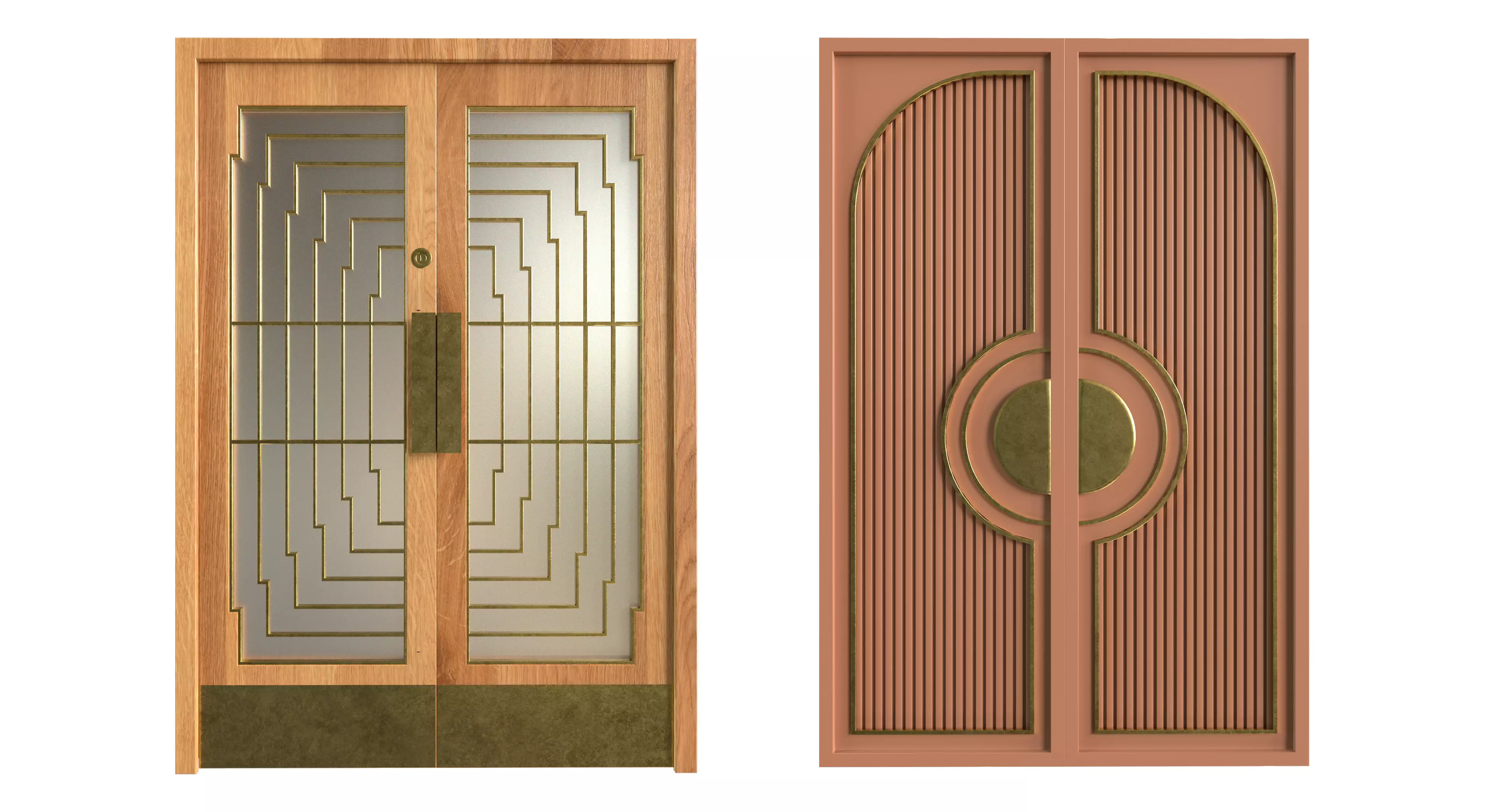 Wood Door Set 5 Stylish 3D Models Low-poly 3D model_1