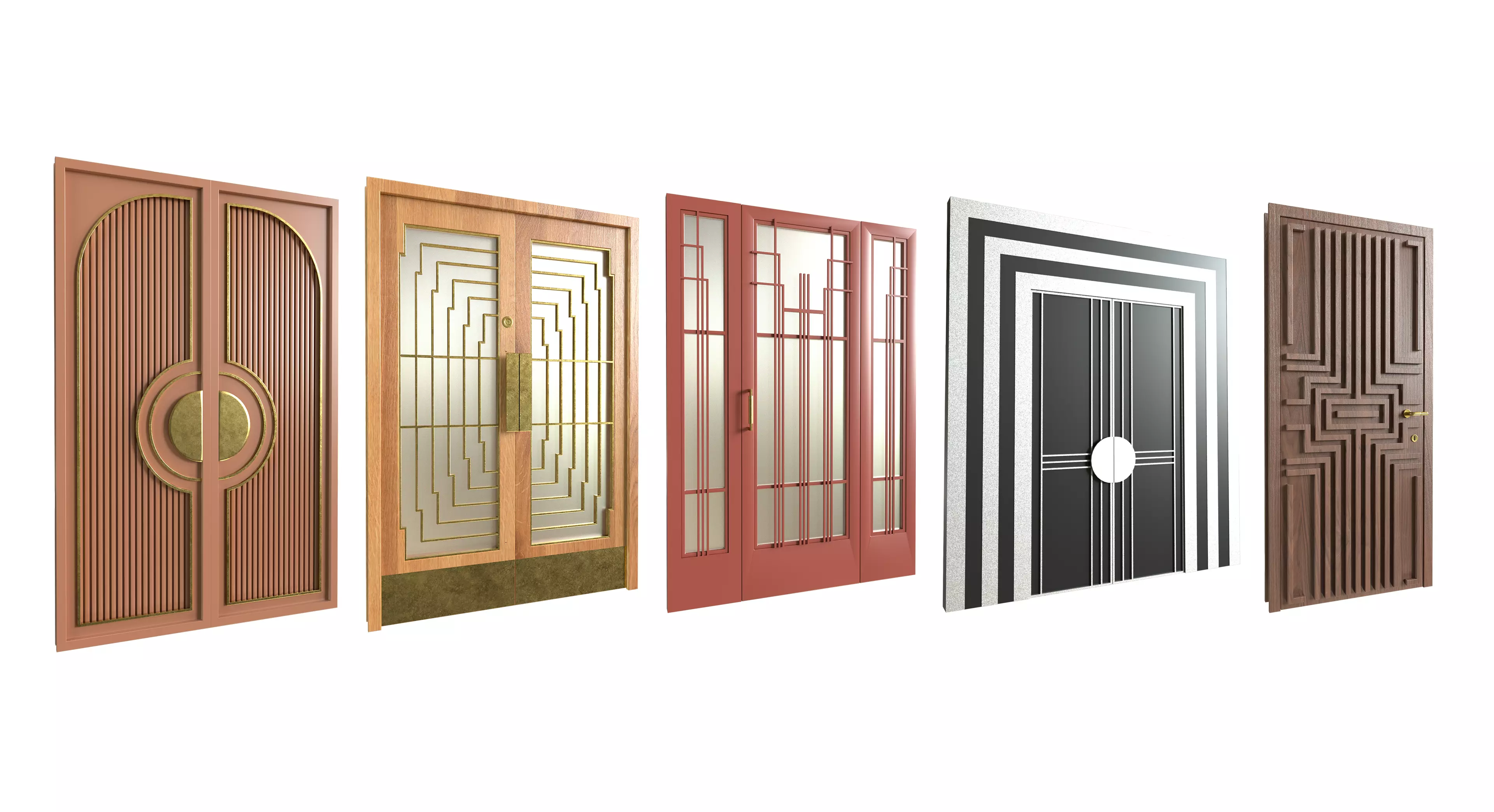 Wood Door Set 5 Stylish 3D Models Low-poly 3D model_7