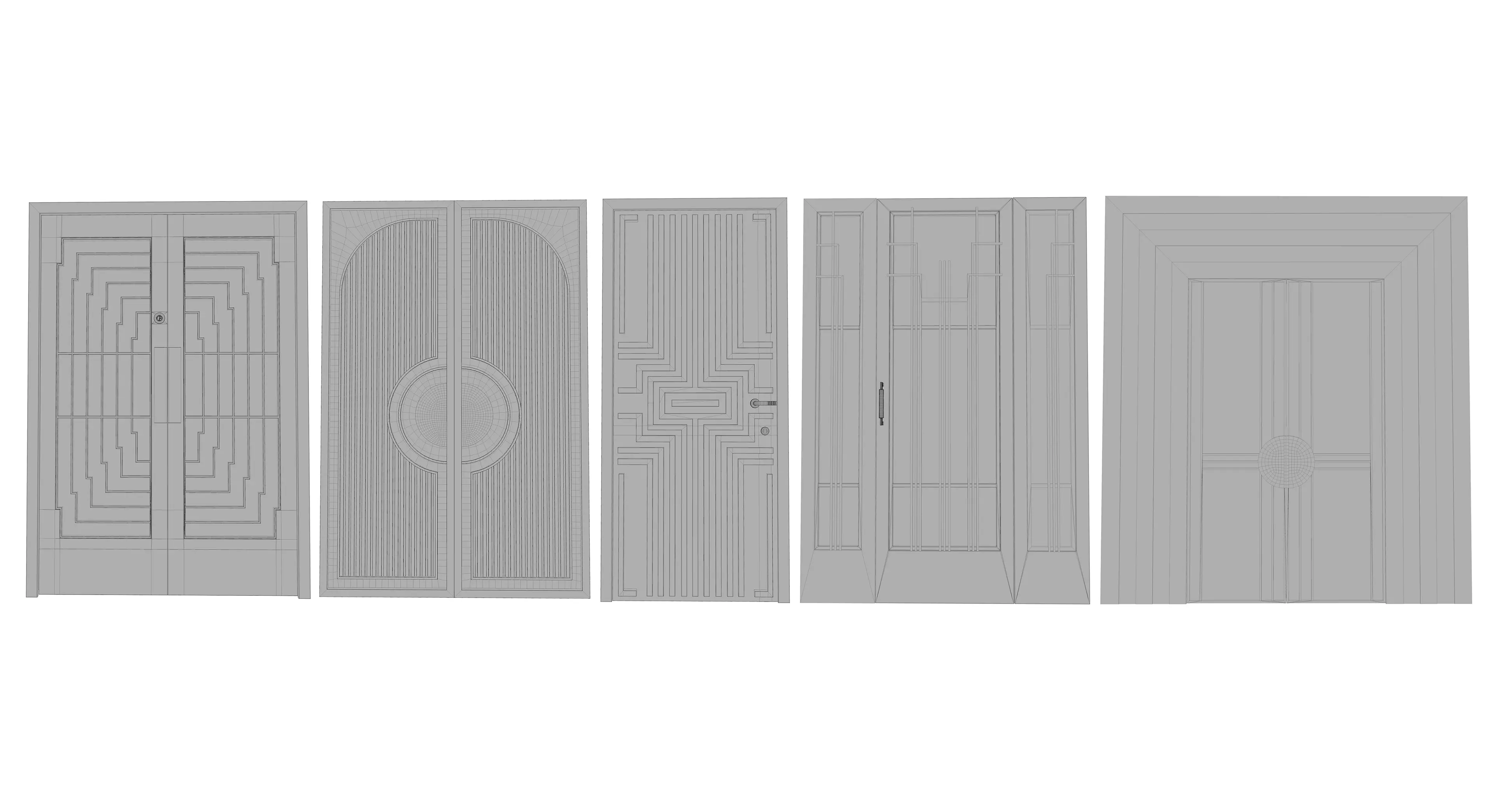 Wood Door Set 5 Stylish 3D Models Low-poly 3D model_8