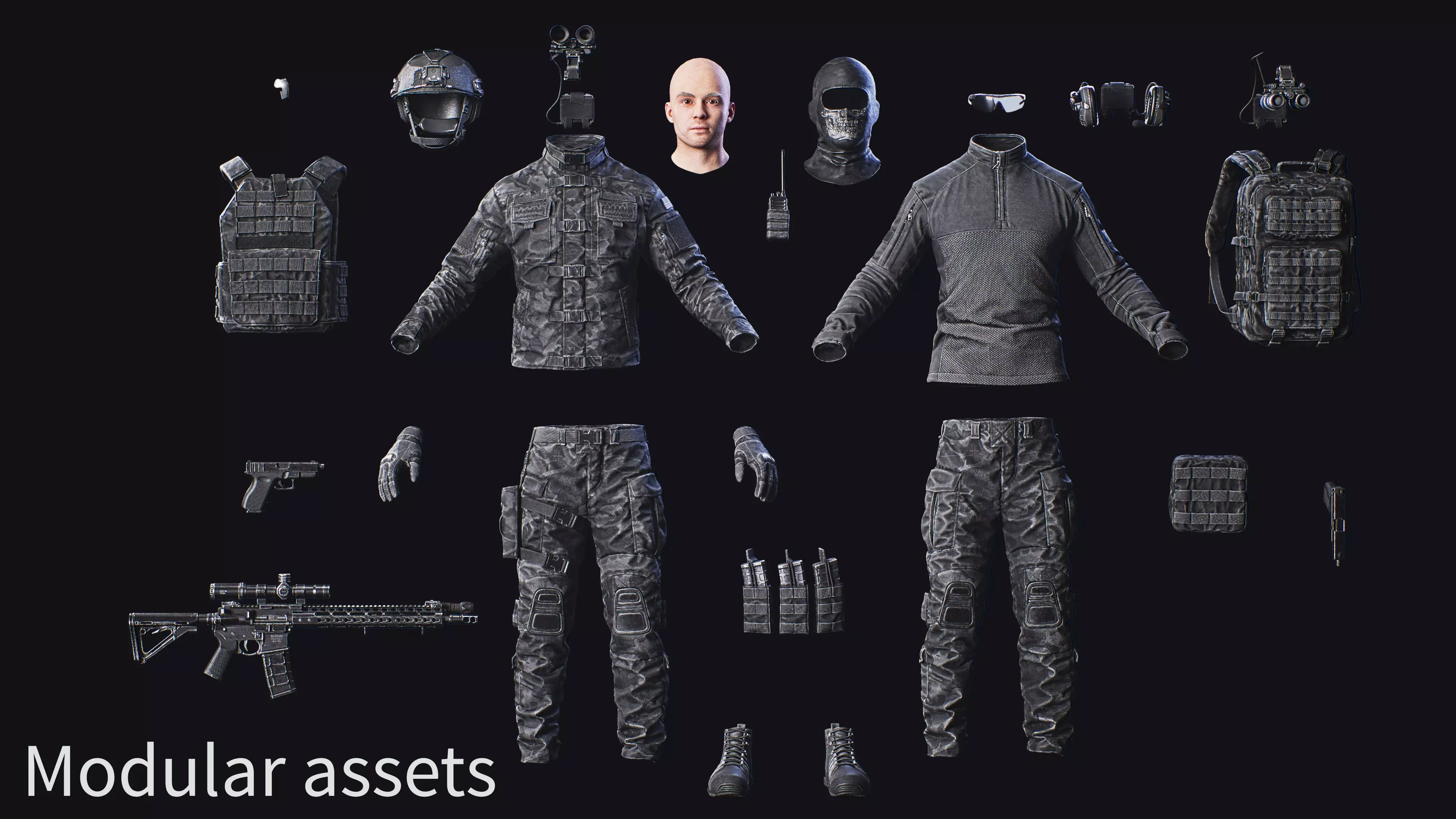 Modular Soldier Character Army Tactical Spec Ops 03 Low-poly 3D model_12