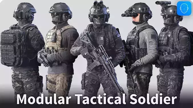 Modular Soldier Character Army Tactical Spec Ops 03 Low-poly 3D model