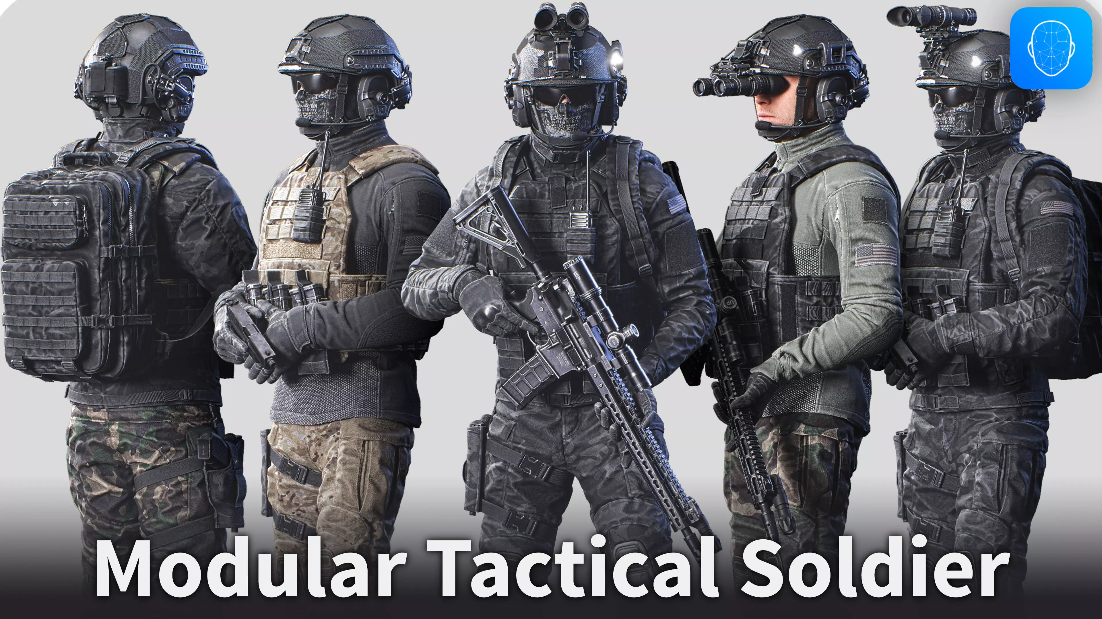 Modular Soldier Character Army Tactical Spec Ops 03 Low-poly 3D model_0