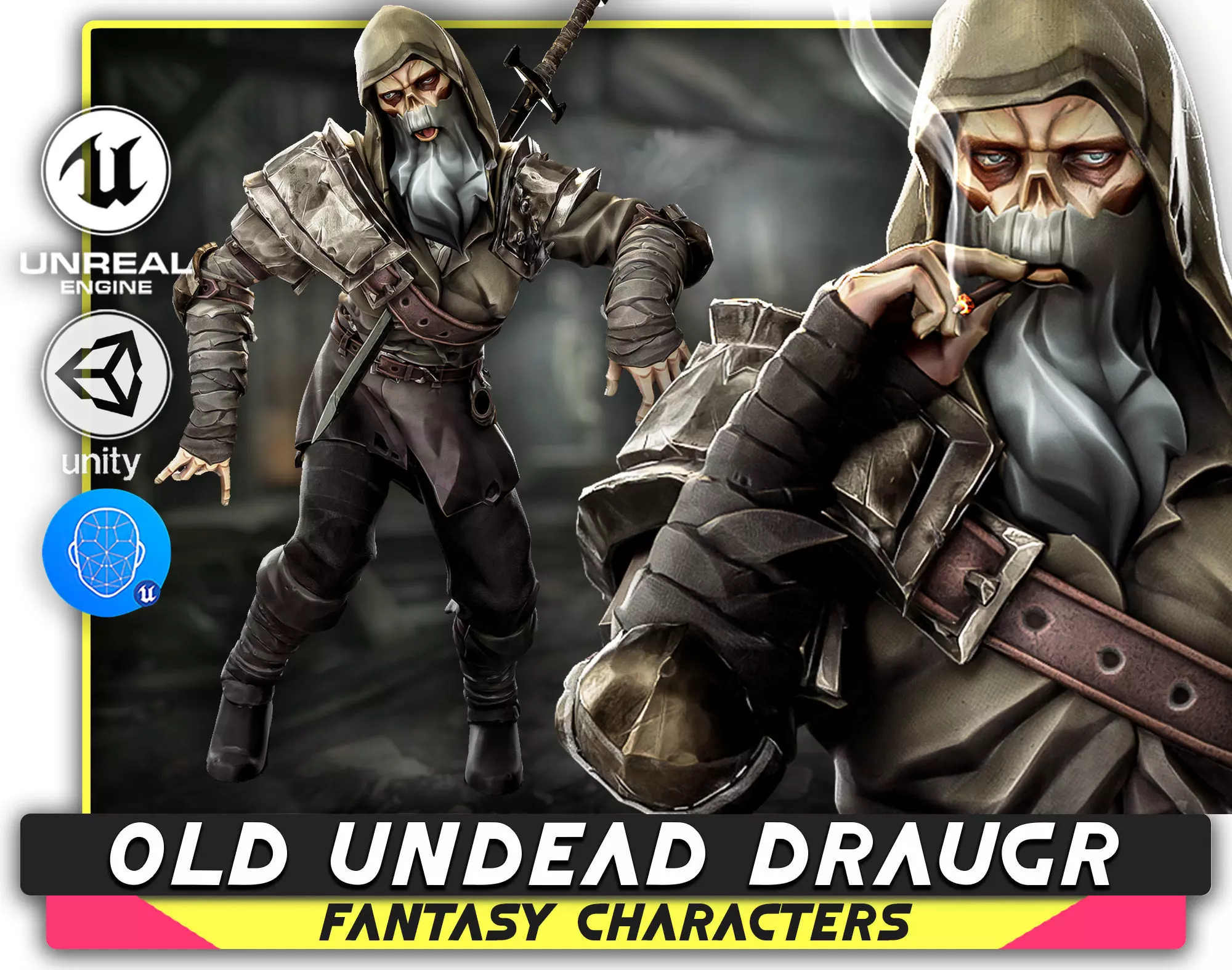 Old Undead Draugr - Stylized Zombie Warrior - Norse Fantasy - 72 Low-poly 3D model_0