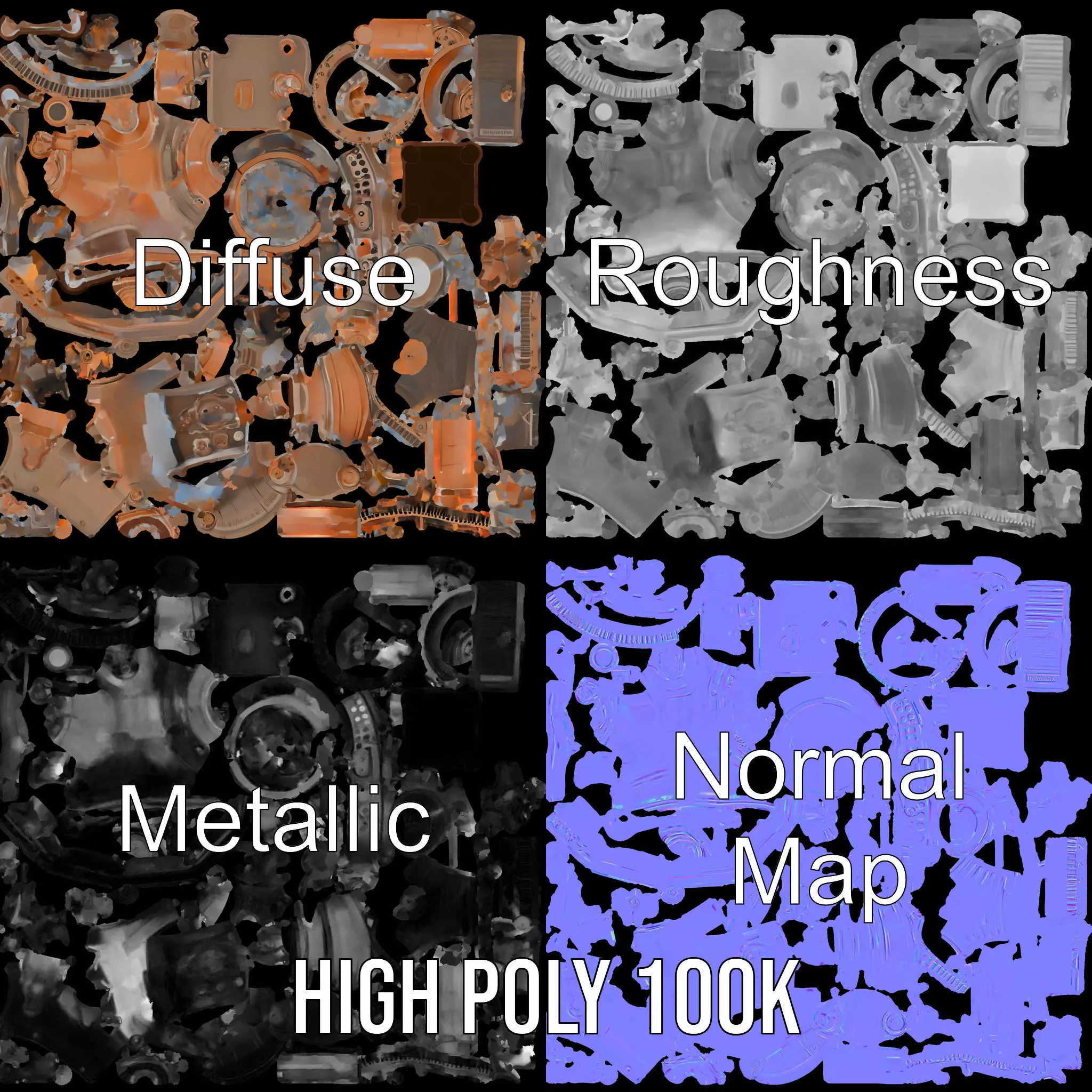 Steampunk Engine Model Pack with Intricate Detailing Low-poly 3D model_4