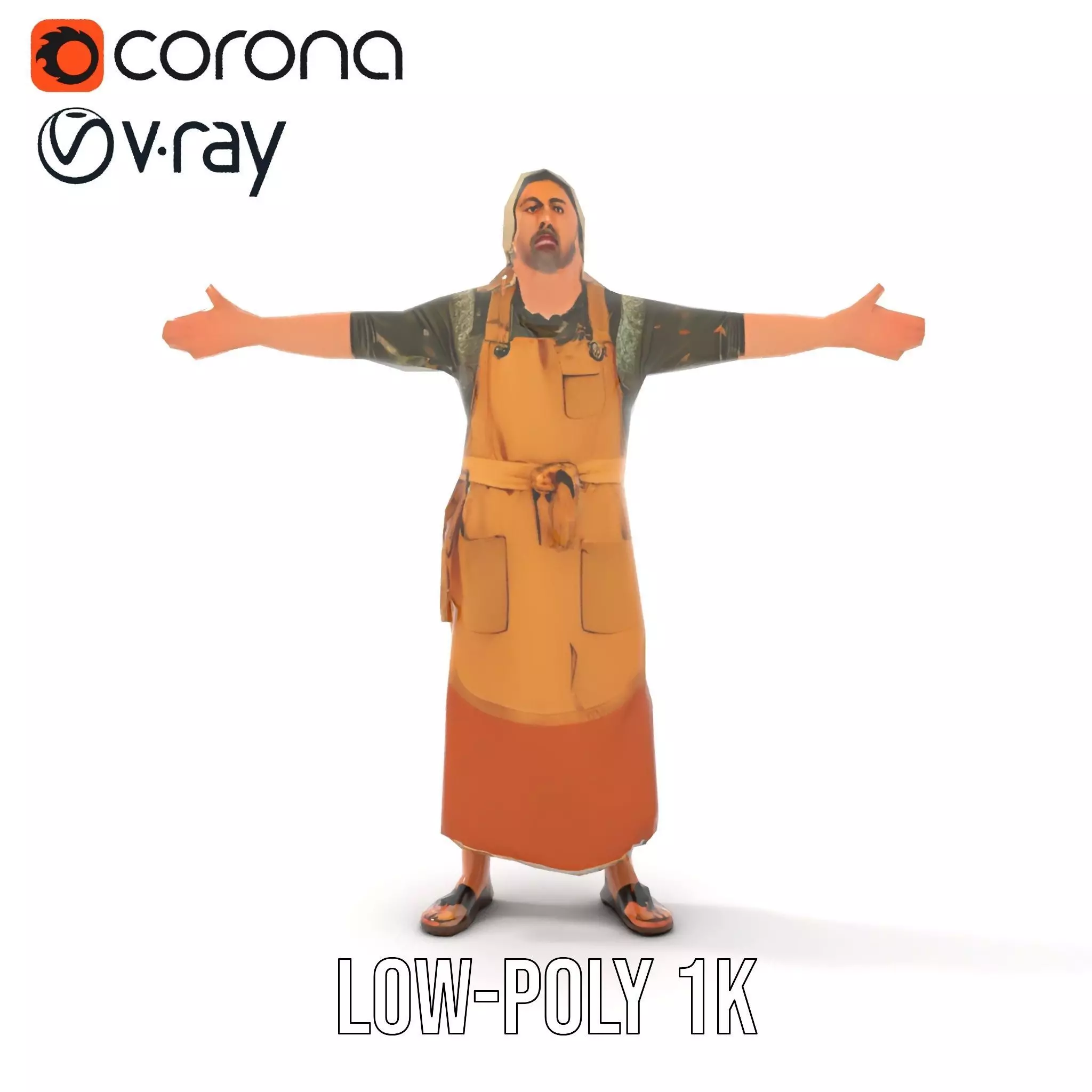 Artisan with Apron Model Pack  Character Low-poly 3D model_15