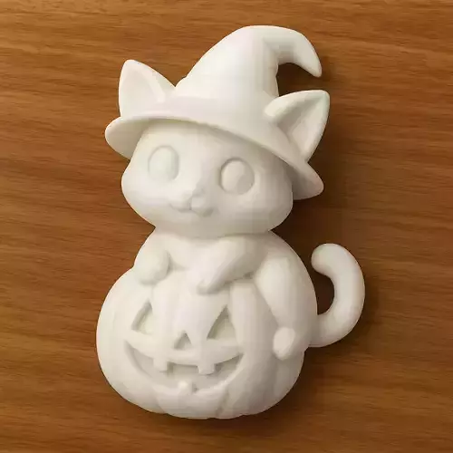 Witch Cat Hugging Pumpkin