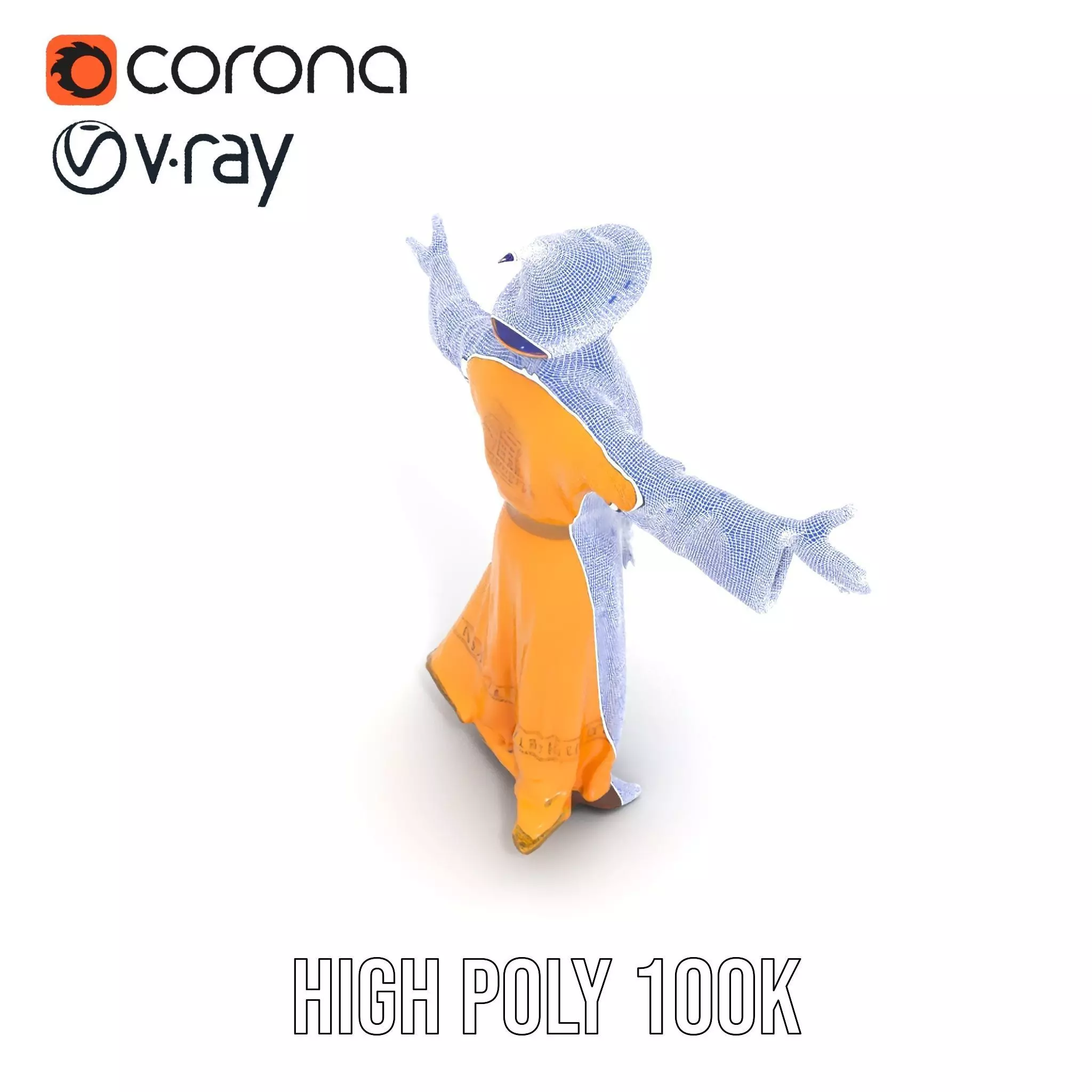 Wizard Character Model Pack with Vibrant Yellow Robe Low-poly 3D model_20