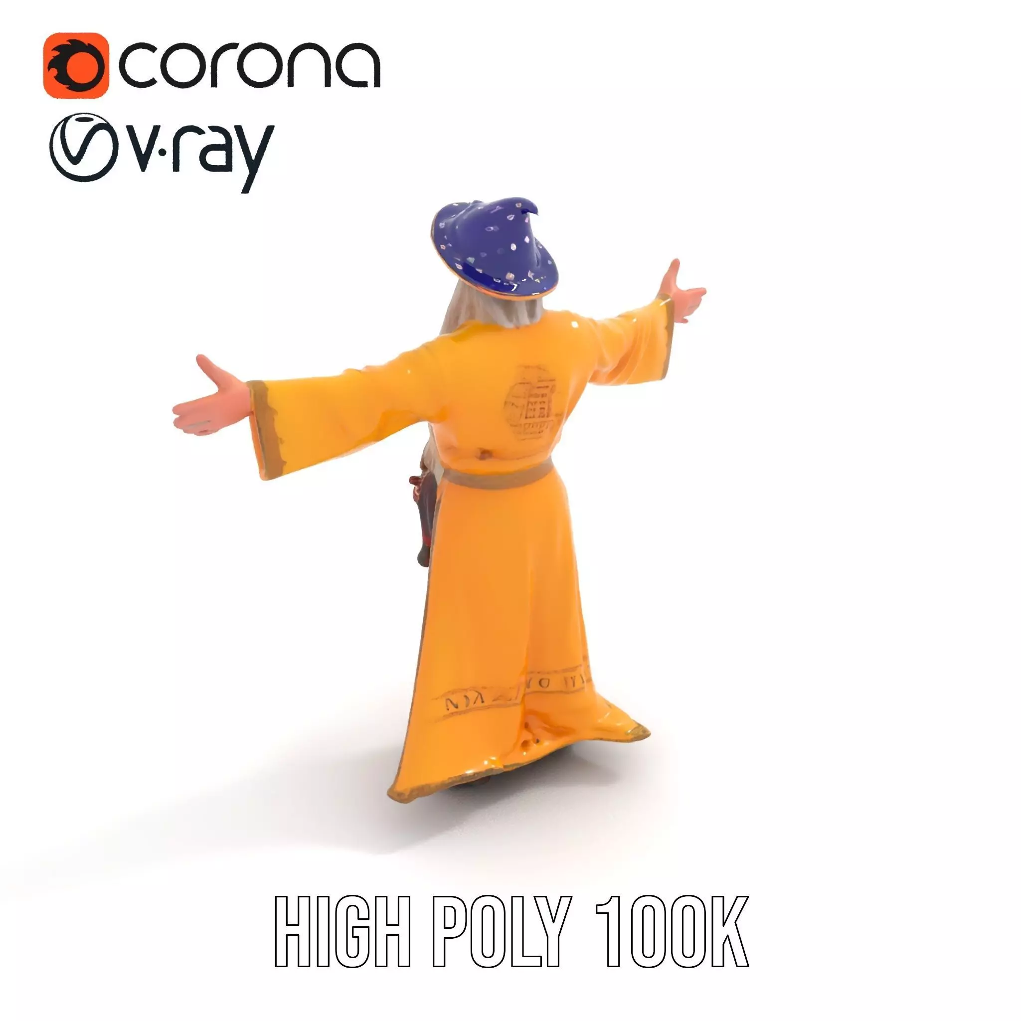 Wizard Character Model Pack with Vibrant Yellow Robe Low-poly 3D model_13