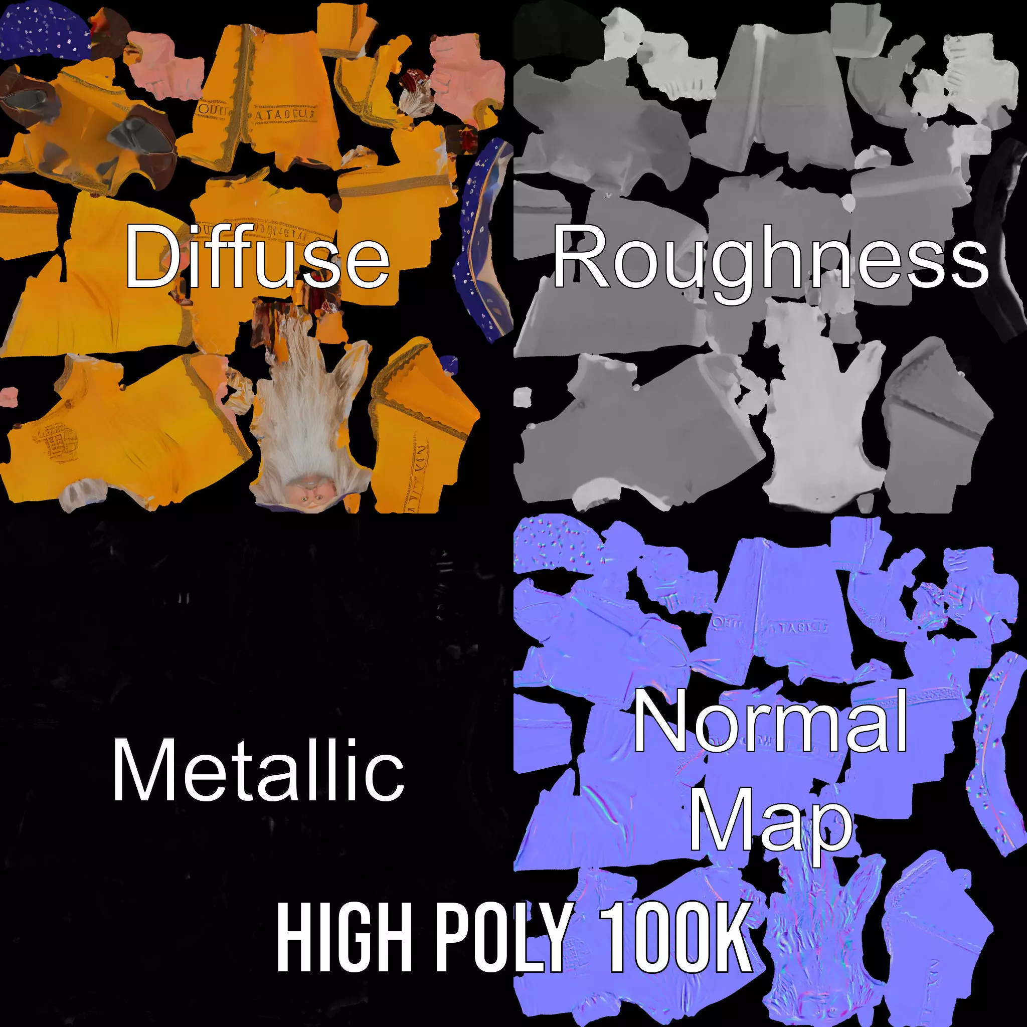 Wizard Character Model Pack with Vibrant Yellow Robe Low-poly 3D model_4