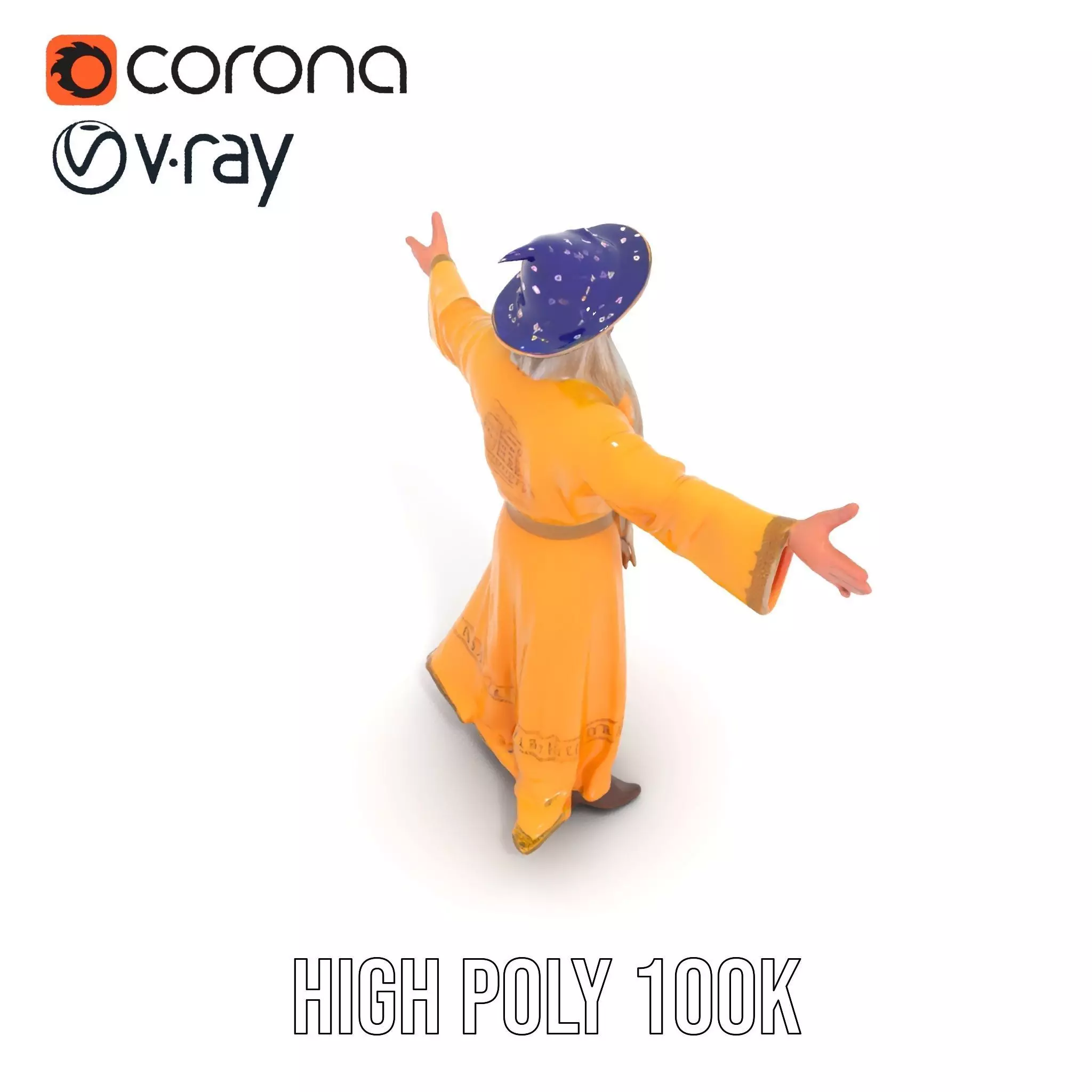 Wizard Character Model Pack with Vibrant Yellow Robe Low-poly 3D model_23