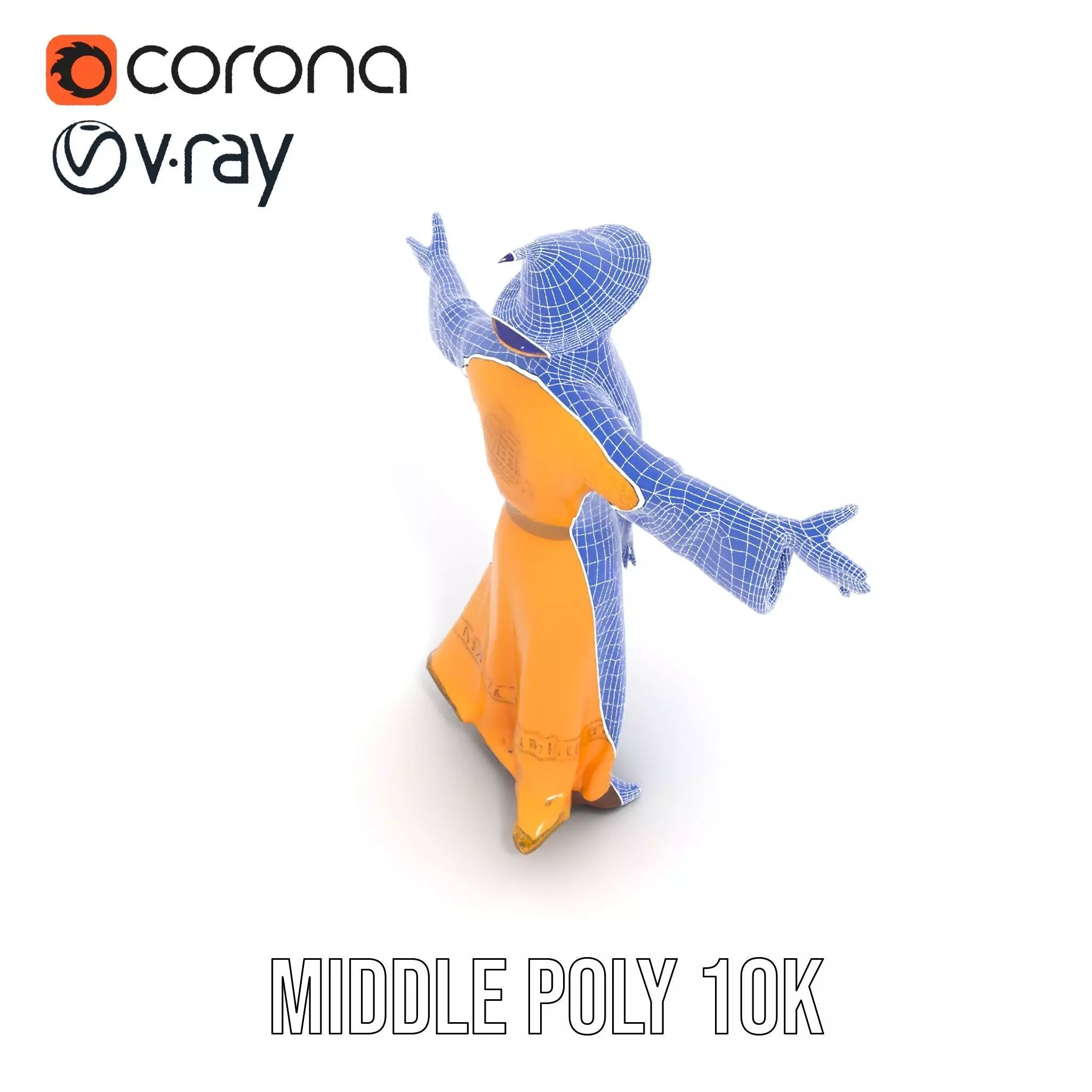 Wizard Character Model Pack with Vibrant Yellow Robe Low-poly 3D model_24