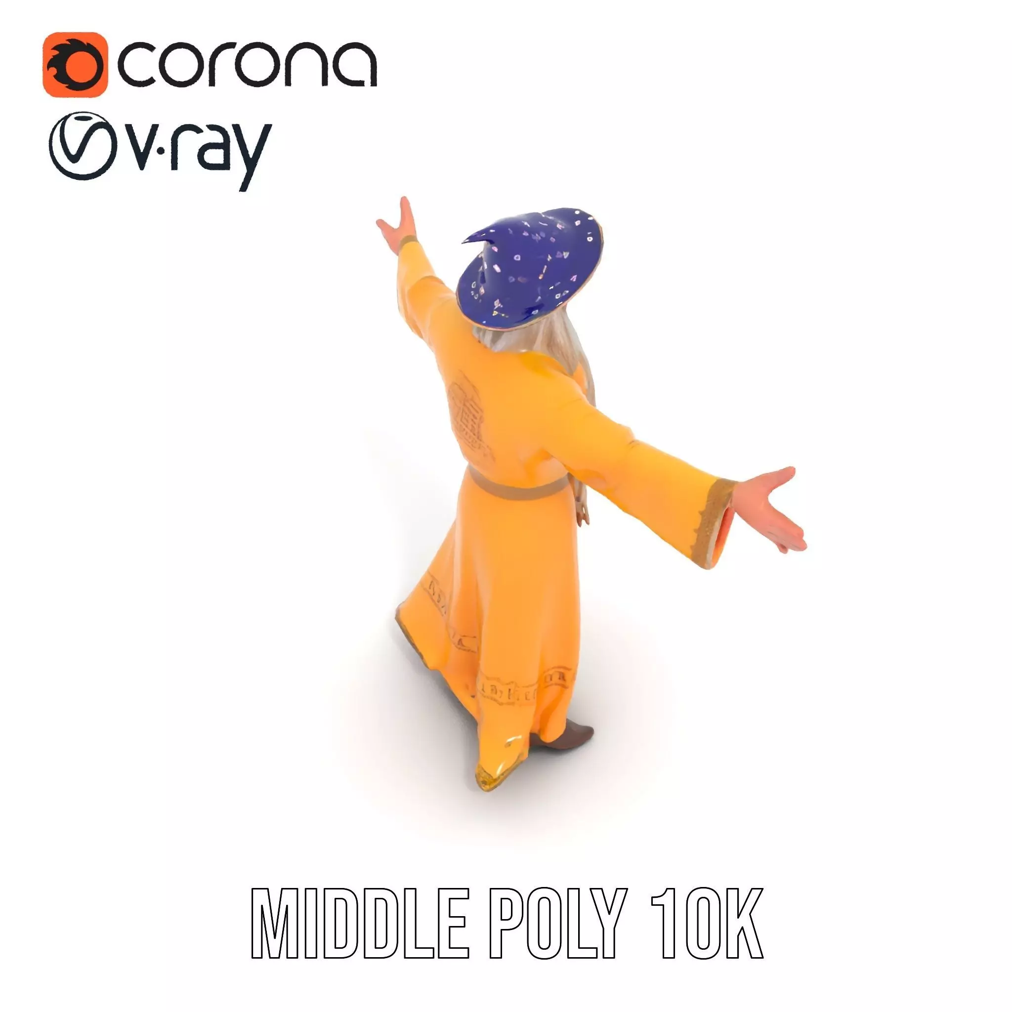 Wizard Character Model Pack with Vibrant Yellow Robe Low-poly 3D model_6