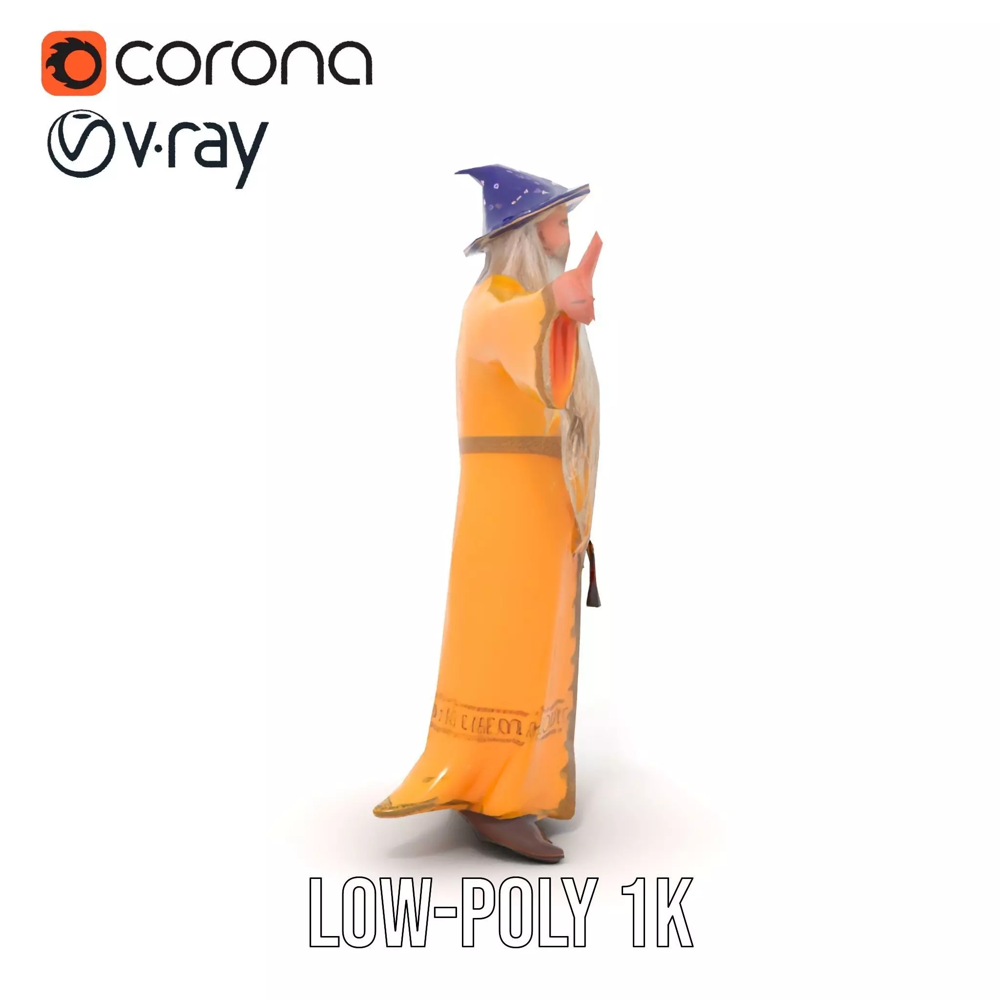 Wizard Character Model Pack with Vibrant Yellow Robe Low-poly 3D model_17