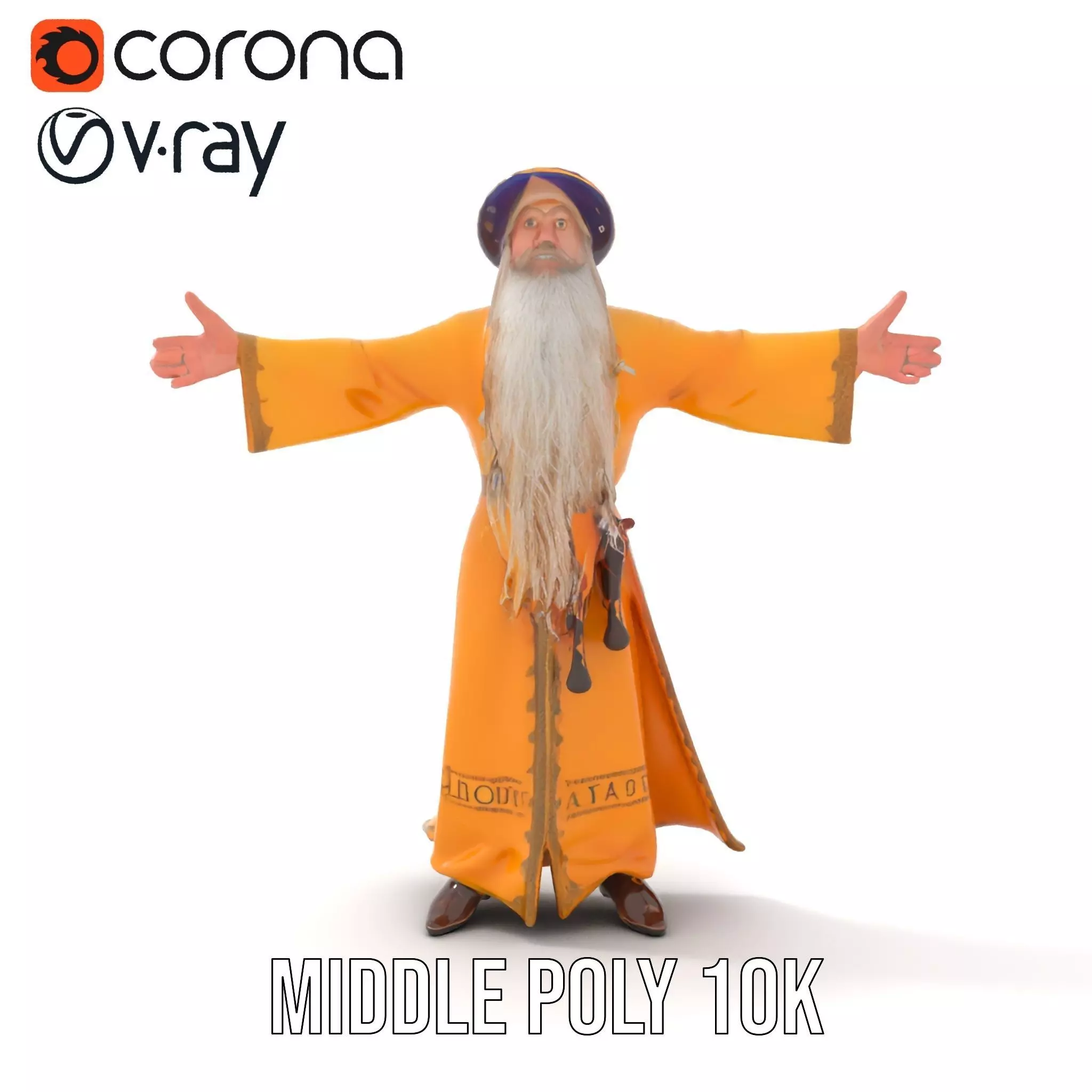Wizard Character Model Pack with Vibrant Yellow Robe Low-poly 3D model_16