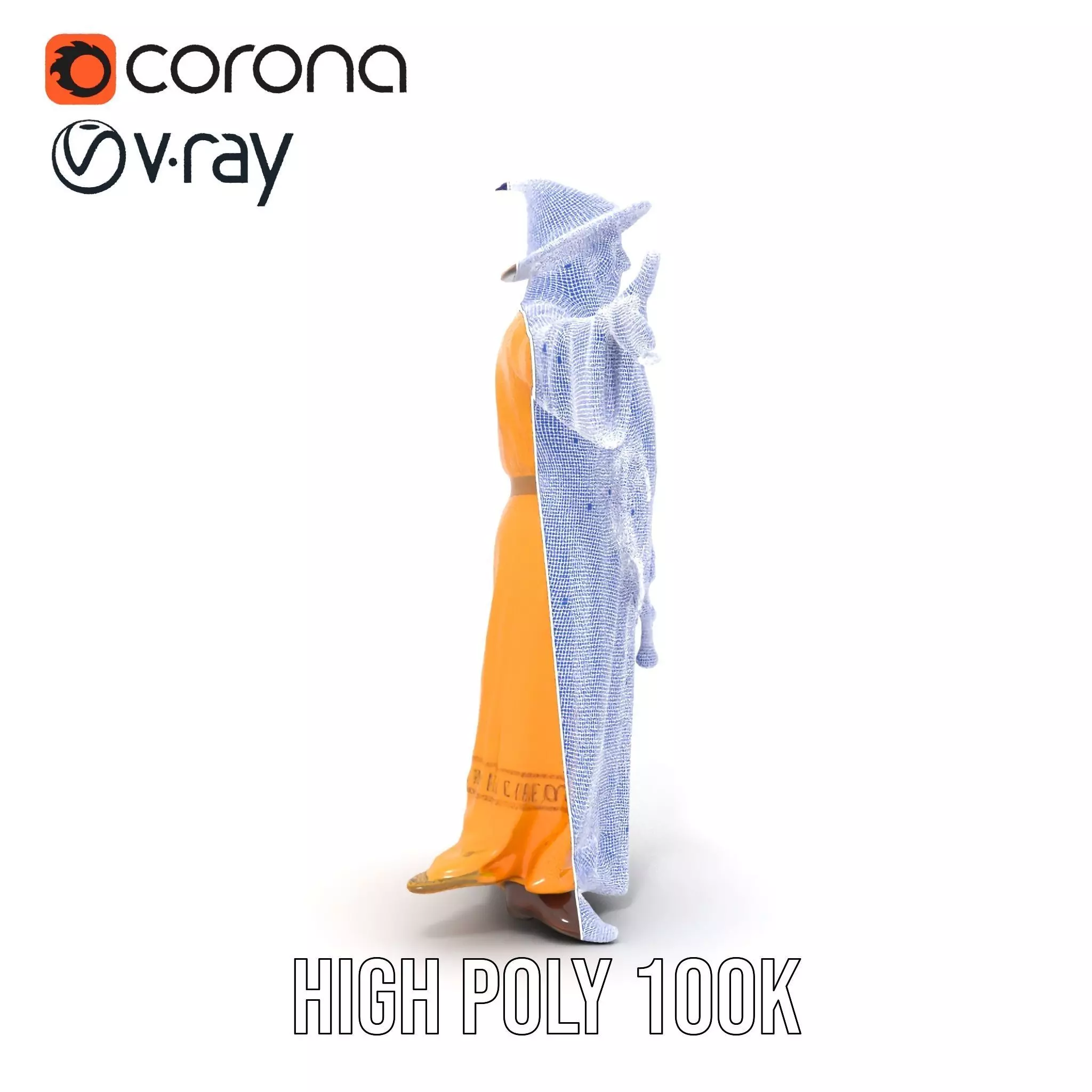 Wizard Character Model Pack with Vibrant Yellow Robe Low-poly 3D model_33