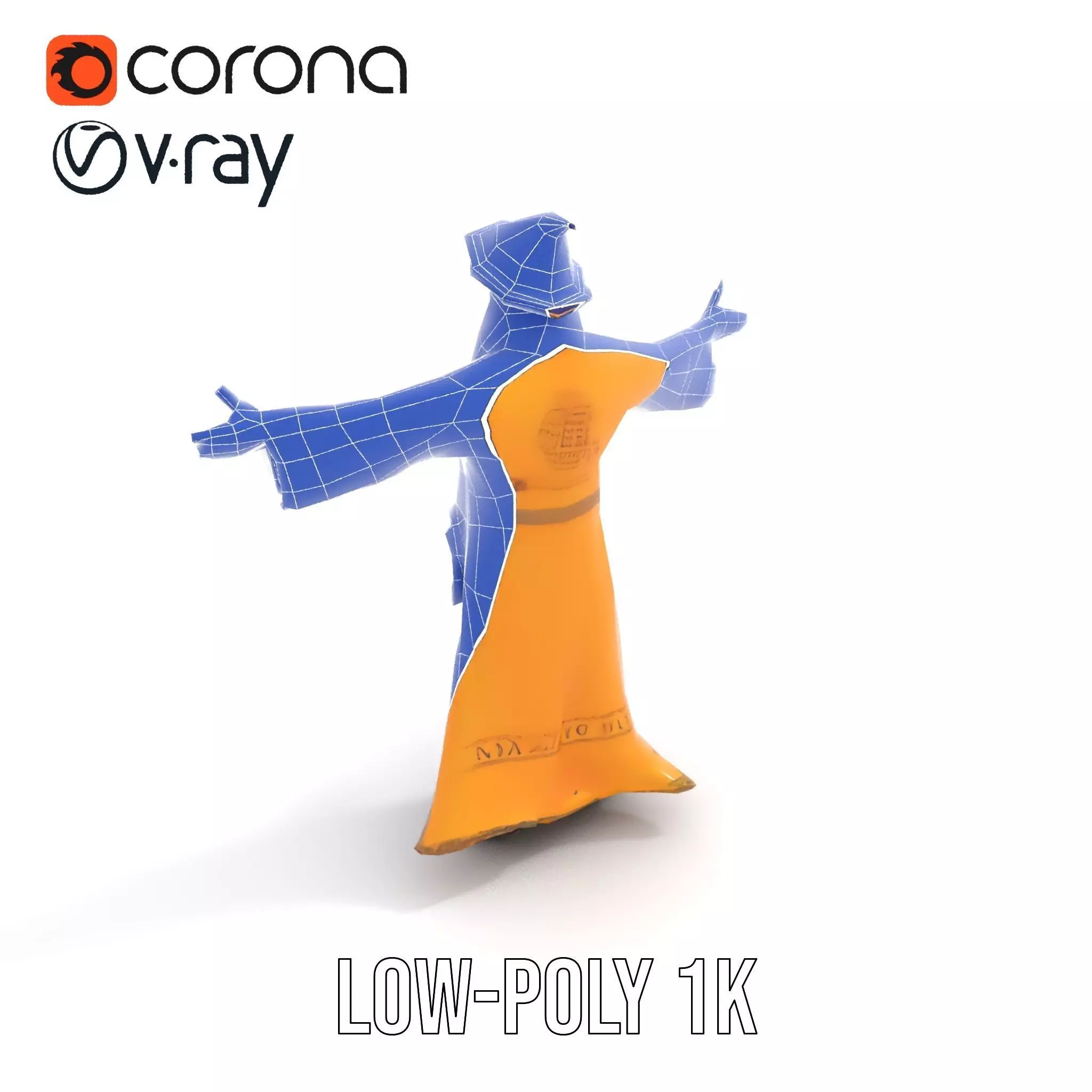 Wizard Character Model Pack with Vibrant Yellow Robe Low-poly 3D model_9