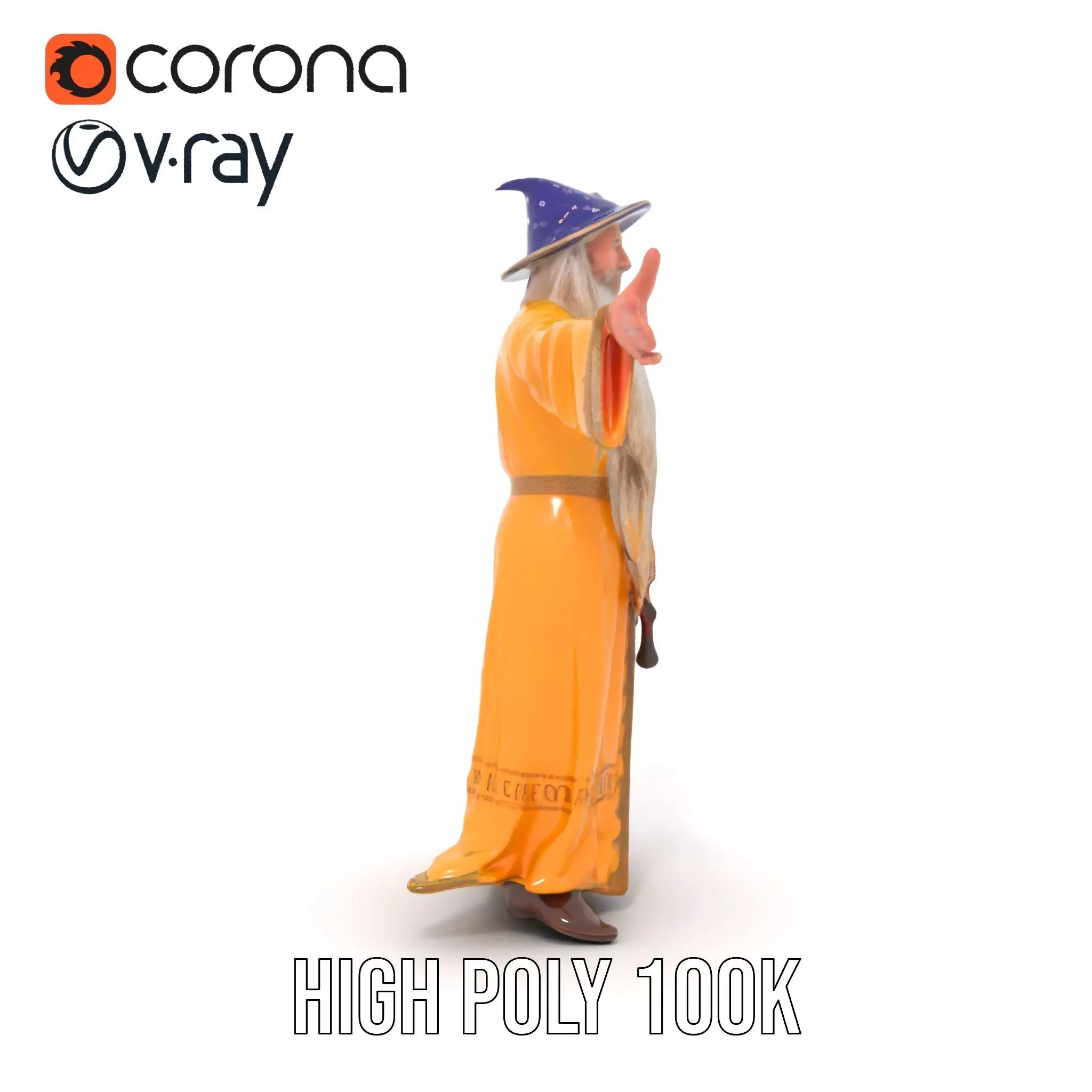 Wizard Character Model Pack with Vibrant Yellow Robe Low-poly 3D model_10