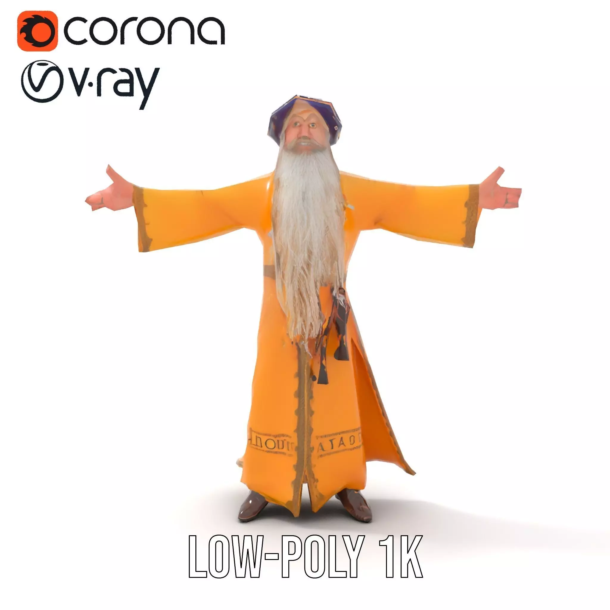 Wizard Character Model Pack with Vibrant Yellow Robe Low-poly 3D model_28