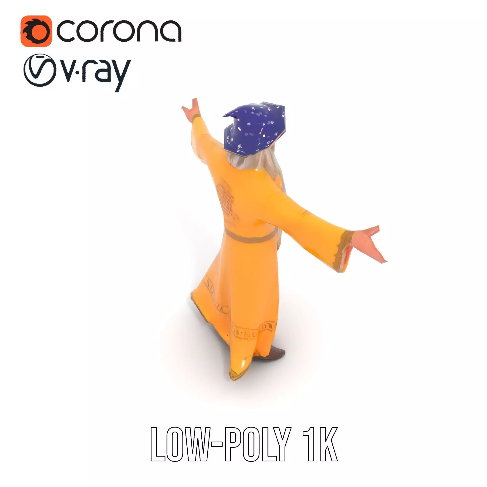 Wizard Character Model Pack with Vibrant Yellow Robe Low-poly 3D model_25