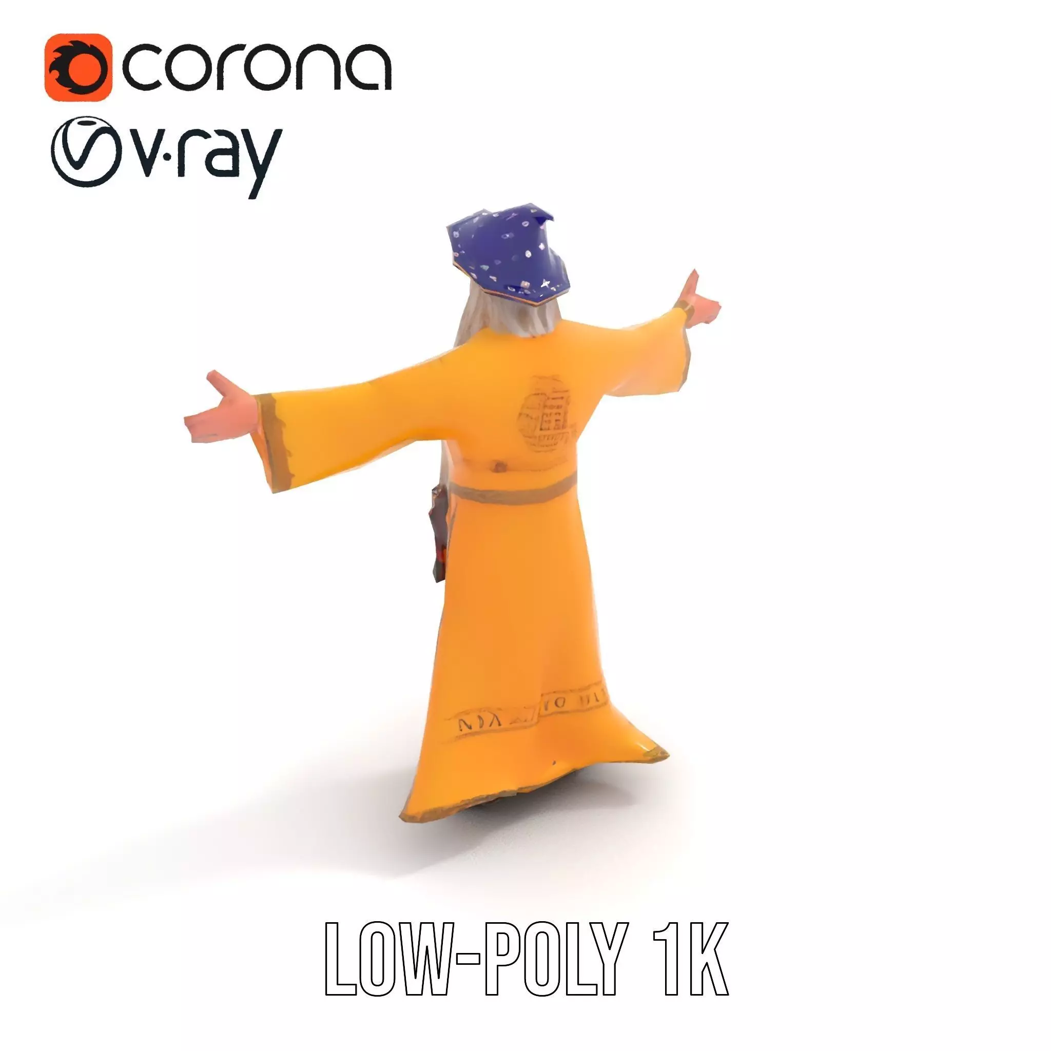 Wizard Character Model Pack with Vibrant Yellow Robe Low-poly 3D model_22