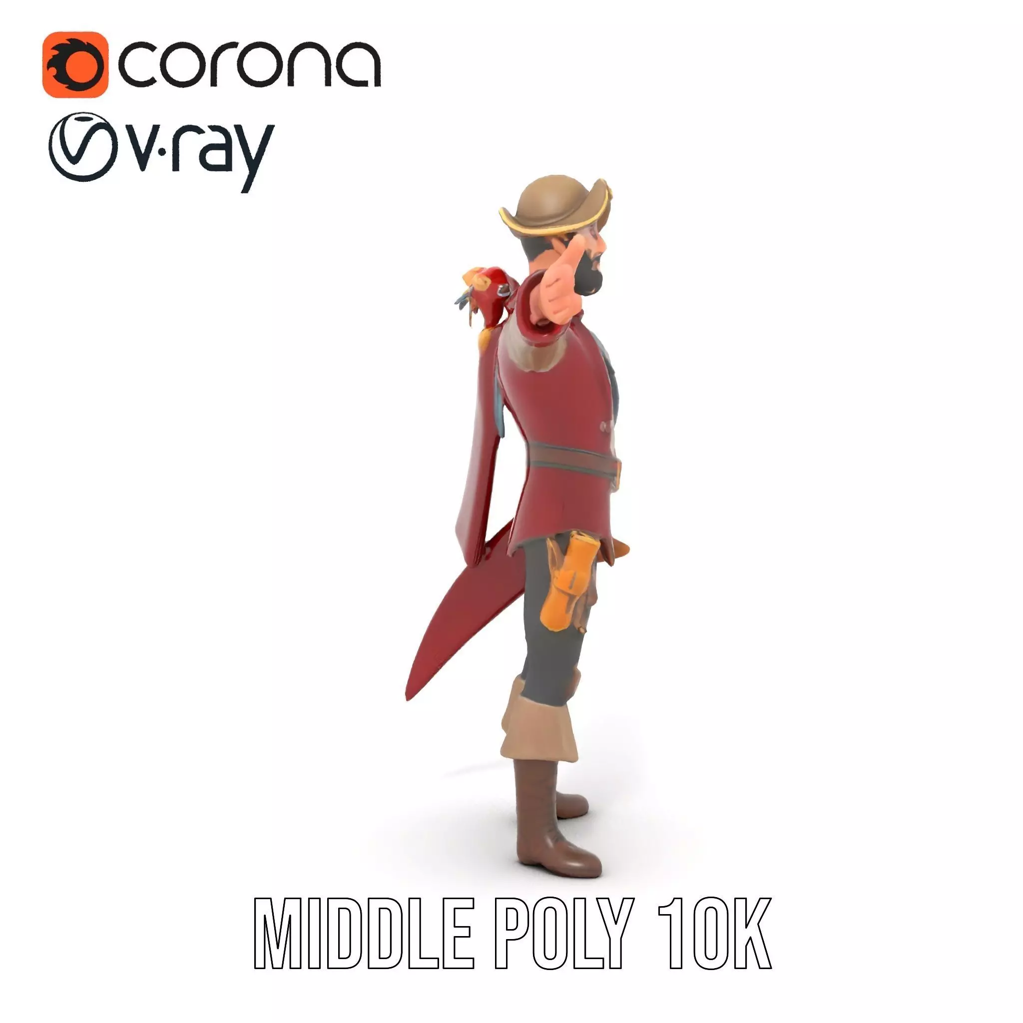 Pirate Character with Parrot Model Pack Low-poly 3D model_7