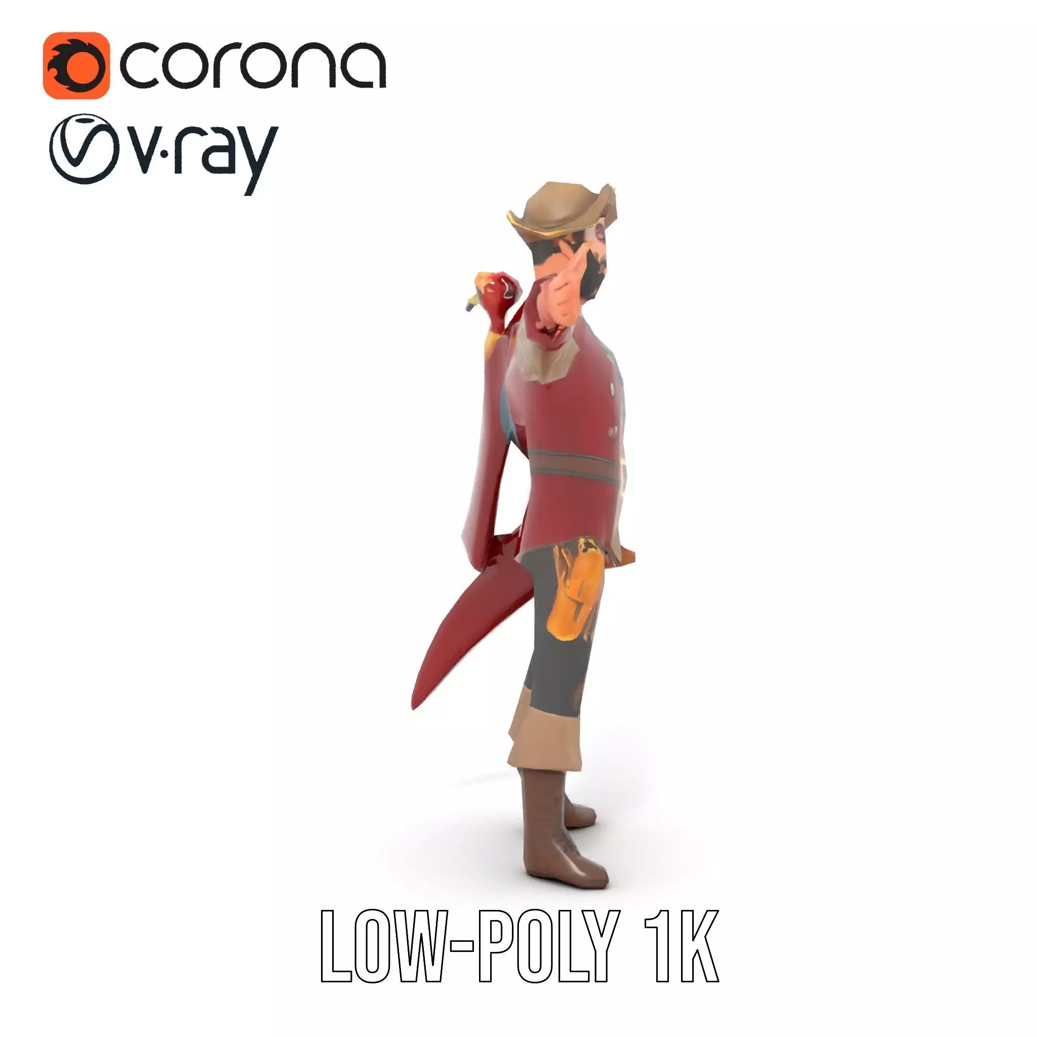 Pirate Character with Parrot Model Pack Low-poly 3D model_15