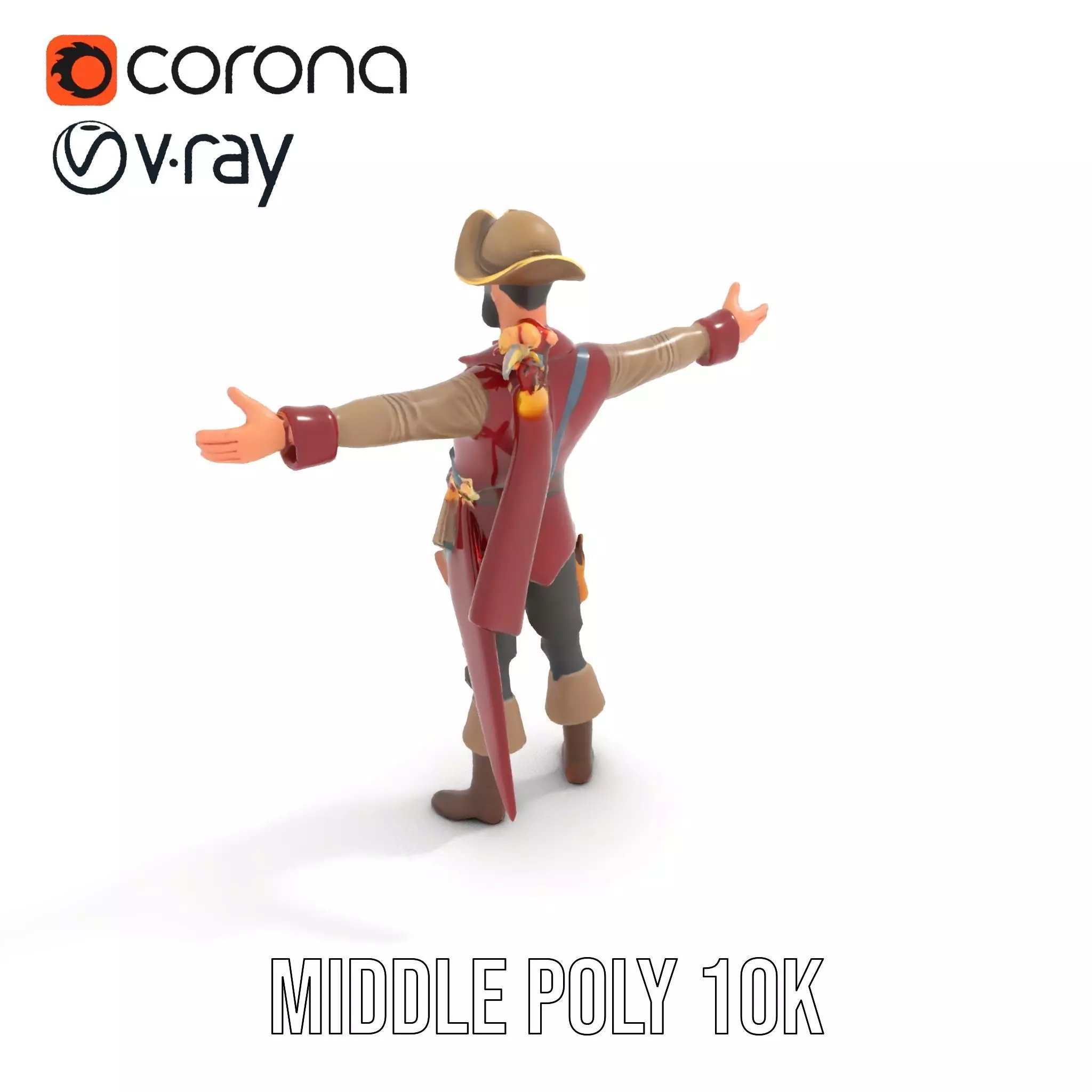 Pirate Character with Parrot Model Pack Low-poly 3D model_11