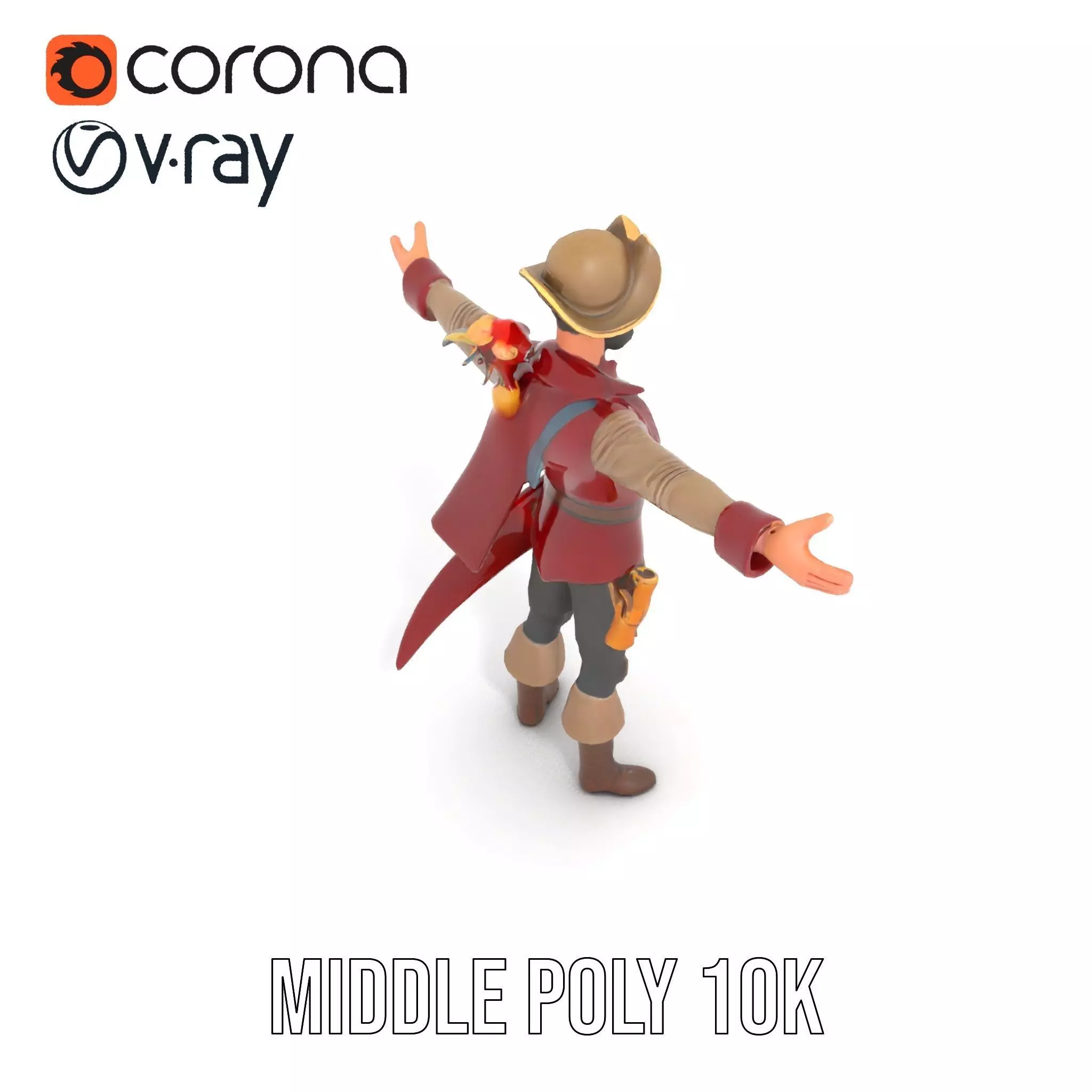 Pirate Character with Parrot Model Pack Low-poly 3D model_6