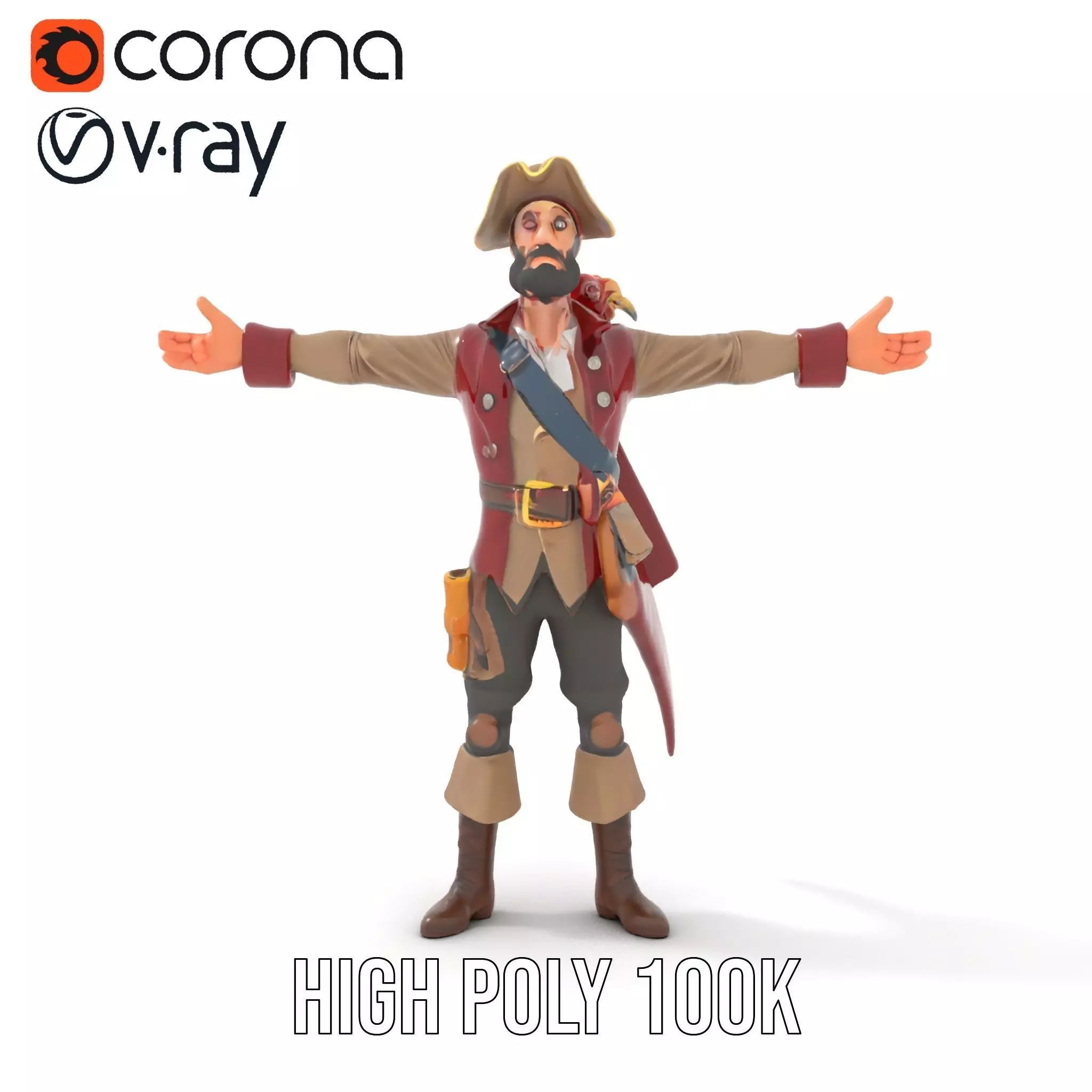 Pirate Character with Parrot Model Pack Low-poly 3D model_13