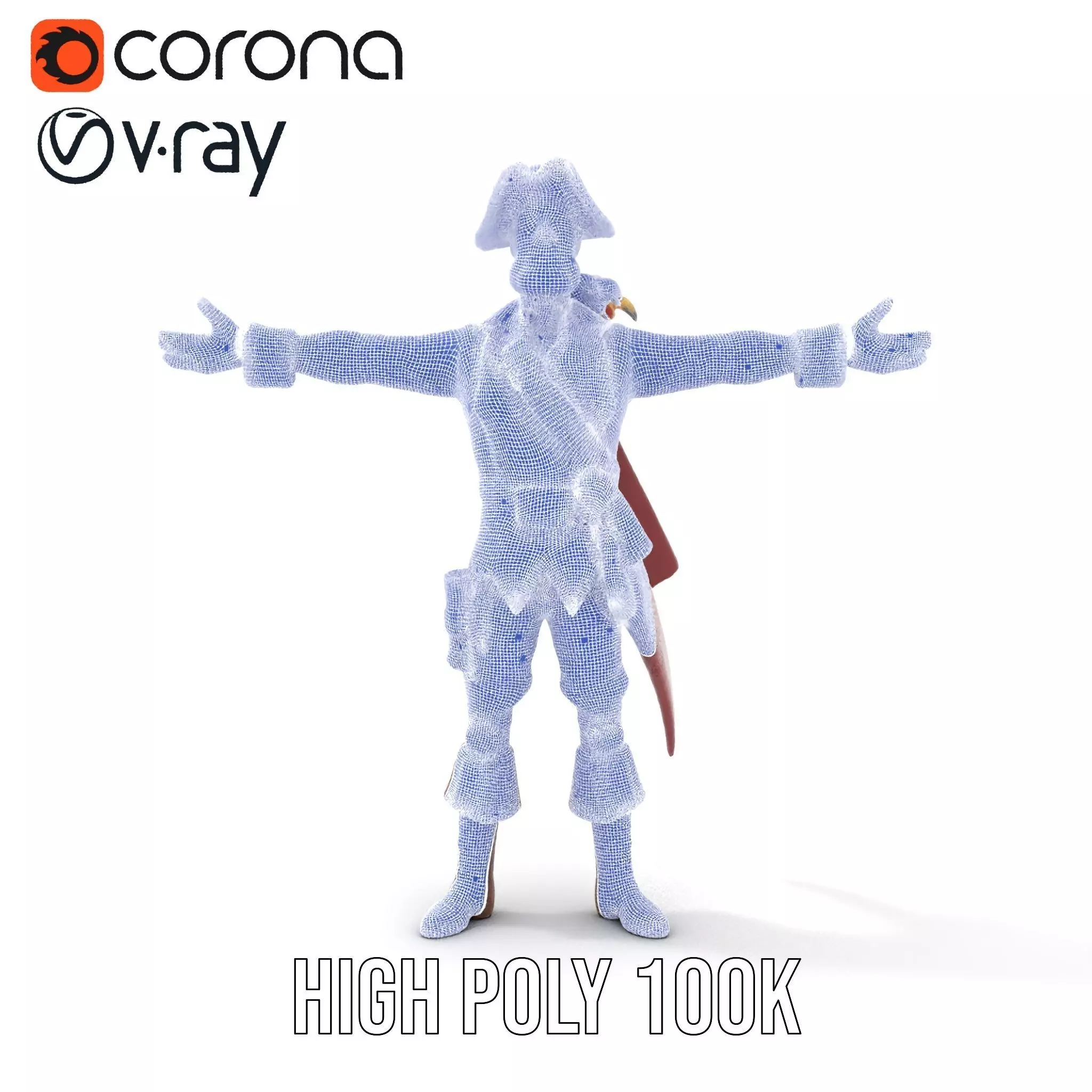 Pirate Character with Parrot Model Pack Low-poly 3D model_26